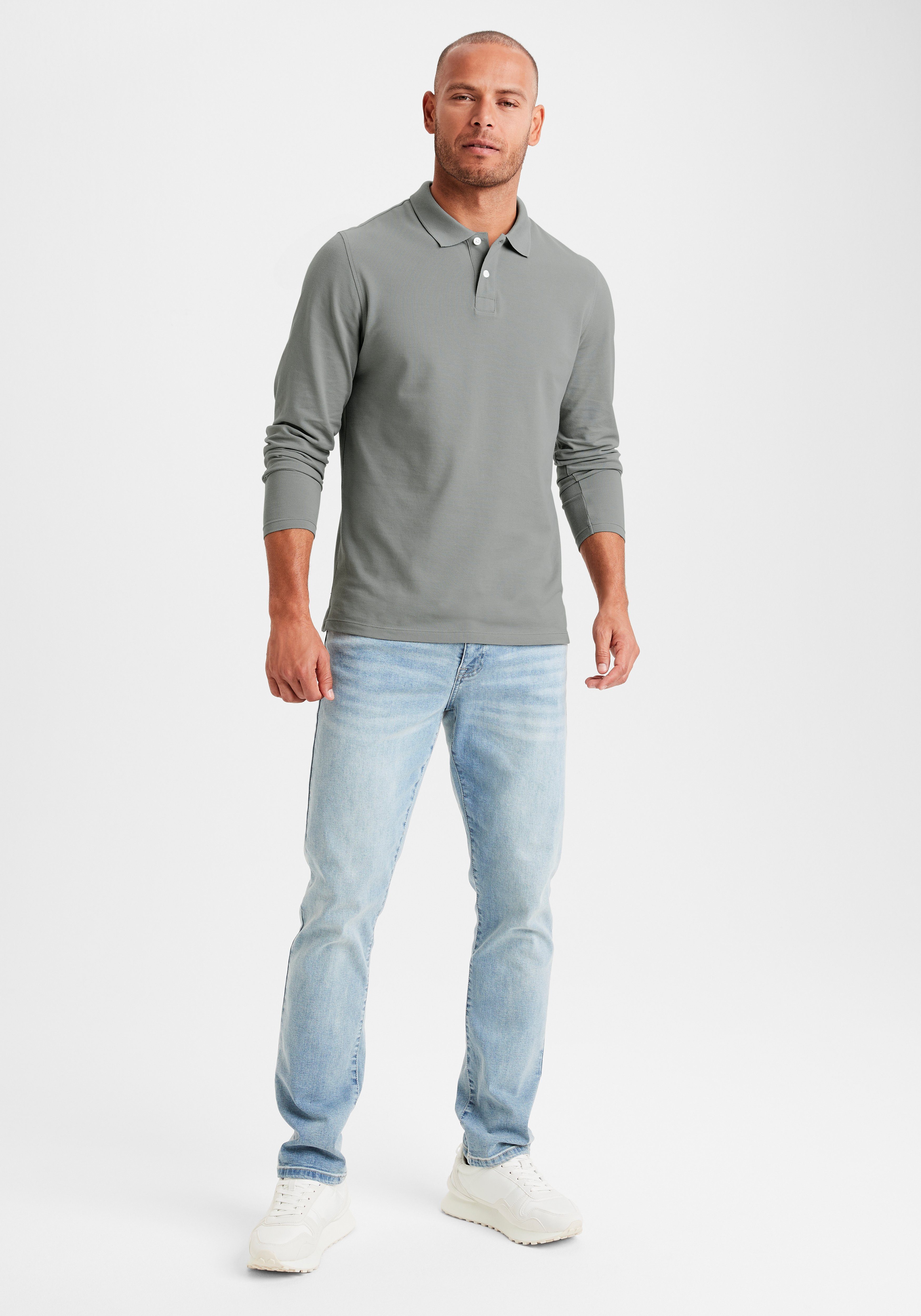 Beachtime Poloshirt met lange mouwen Shirt met polokraag en knoopsluiting van katoen-piqué