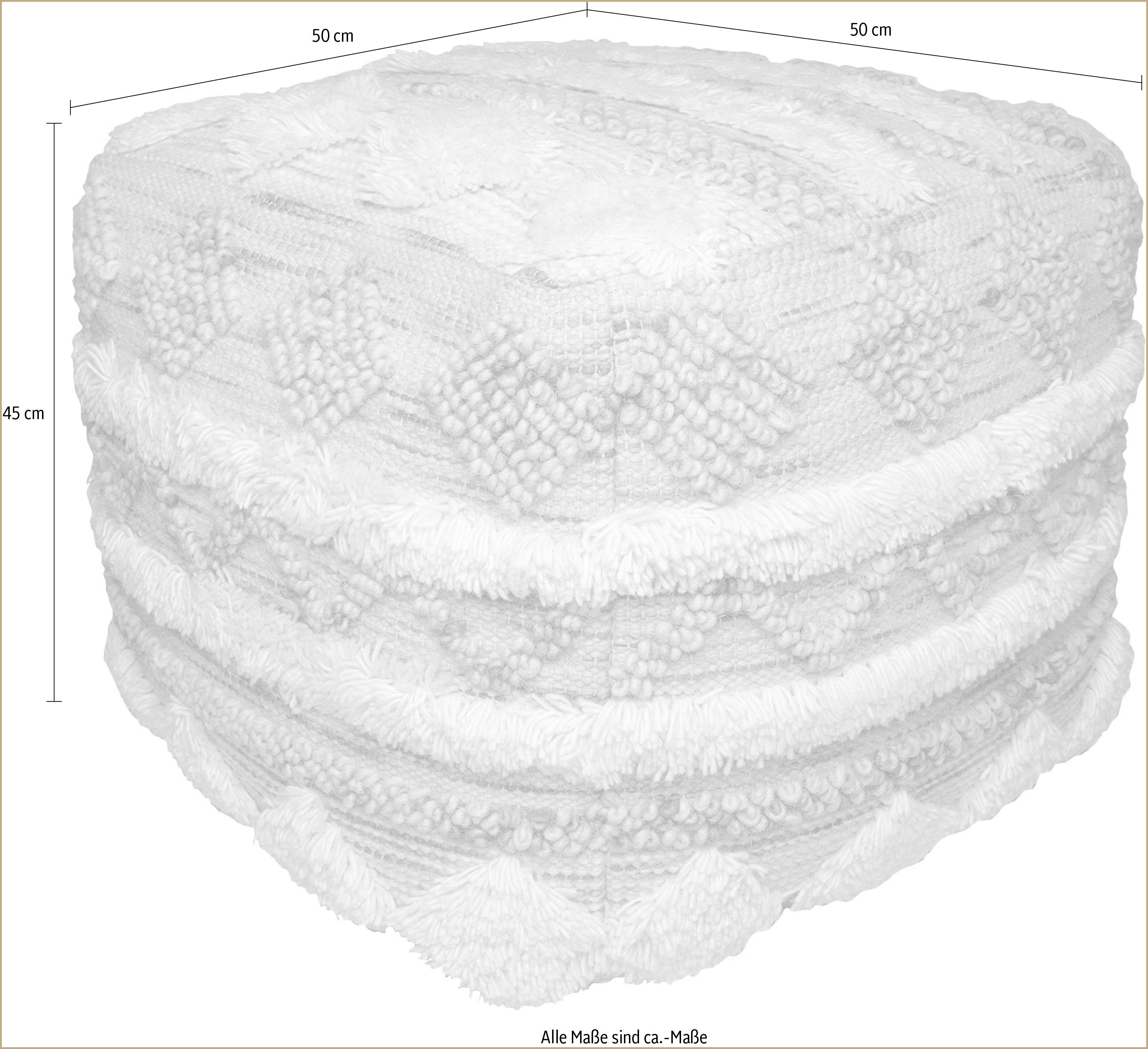 Kayoom Poef Bohist 225 50cm x 50cm, Structuren met franjes en kwasten handgemaakt, uniek, zeer goed te combineren, veelzijdig in gebruik (1 stuk)