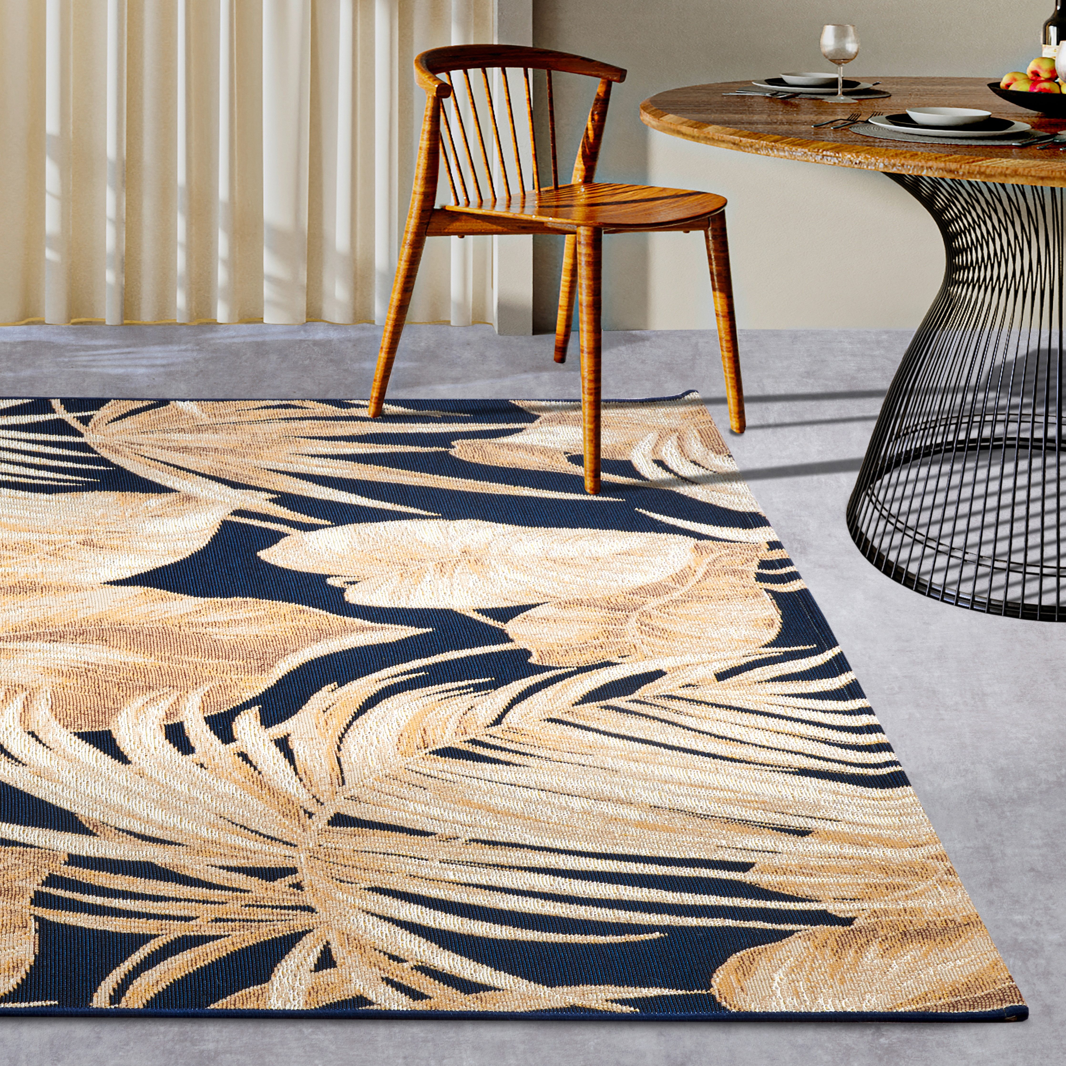 Villeroy & Boch Outdoorkleed Oktavie Buiten, vlakweefsel, weerbestendig, balkon, tuin, bloemig, terras buitenkleden maat 120 cm x 180 cm x 3 mm blauw