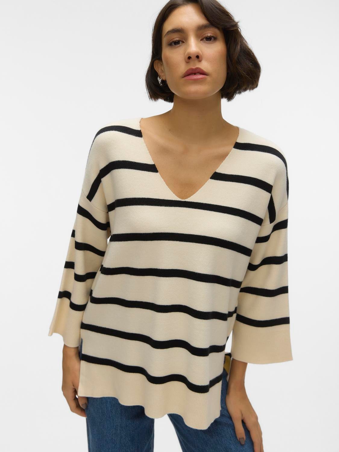 Vero Moda Trui met V-hals VMSABA 3/4 V-NCK STRIPE PULLOVER GA NOOS