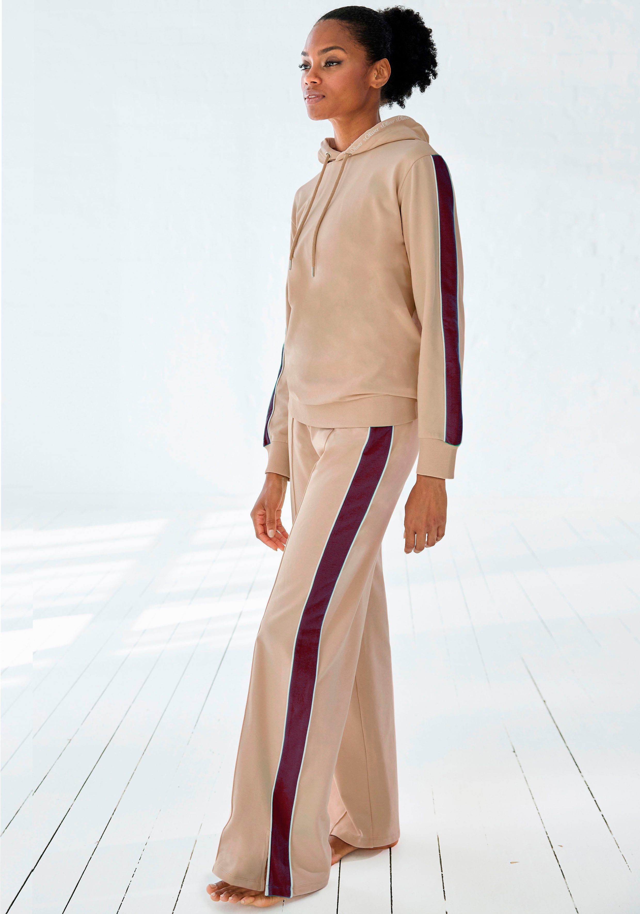 s.Oliver RED LABEL Beachwear Sweatbroek Loungebroek met contraststrepen en pipings loungewear