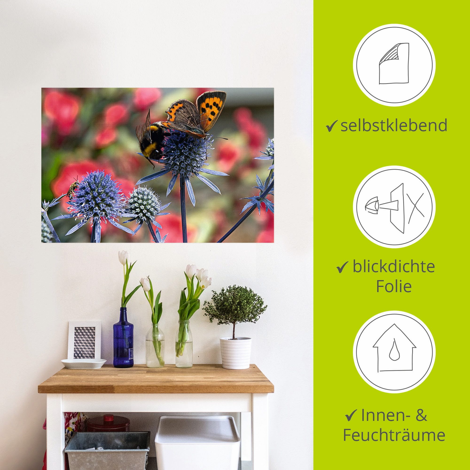 Artland Artprint Kleine vuurvlinder en hommel als artprint van aluminium, artprint op linnen, muursticker, verschillende maten