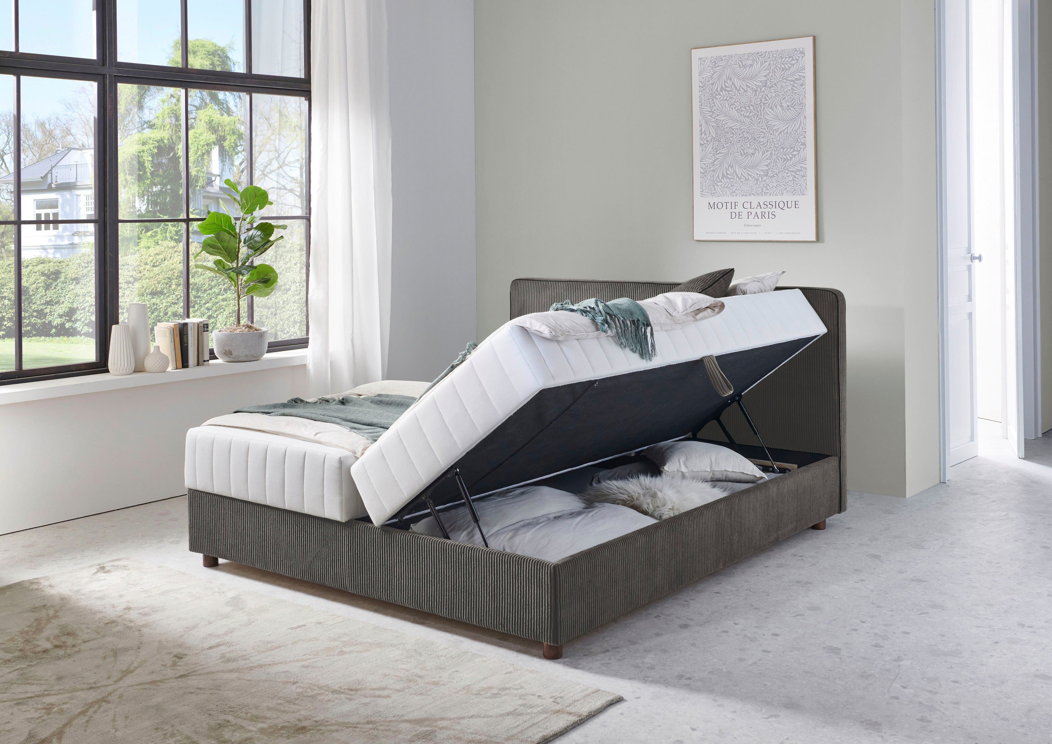 ATLANTIC home collection Bed Corinna Boxspring bed incl. opbergruimte, ribfluweel, verkrijgbaar in verschillende breedtes