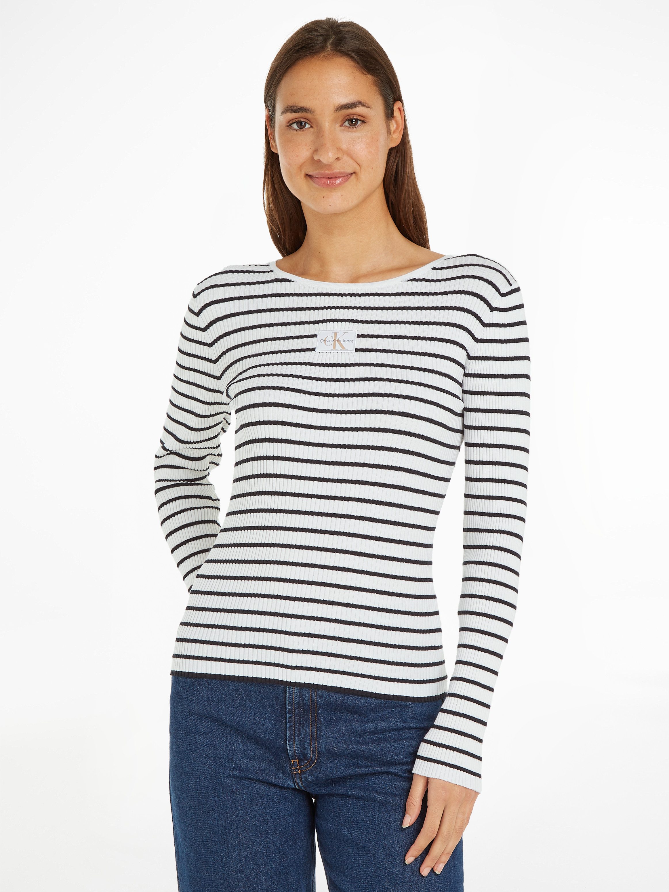 Calvin Klein Trui met ronde hals WOVEN LABEL TIGHT SWEATER