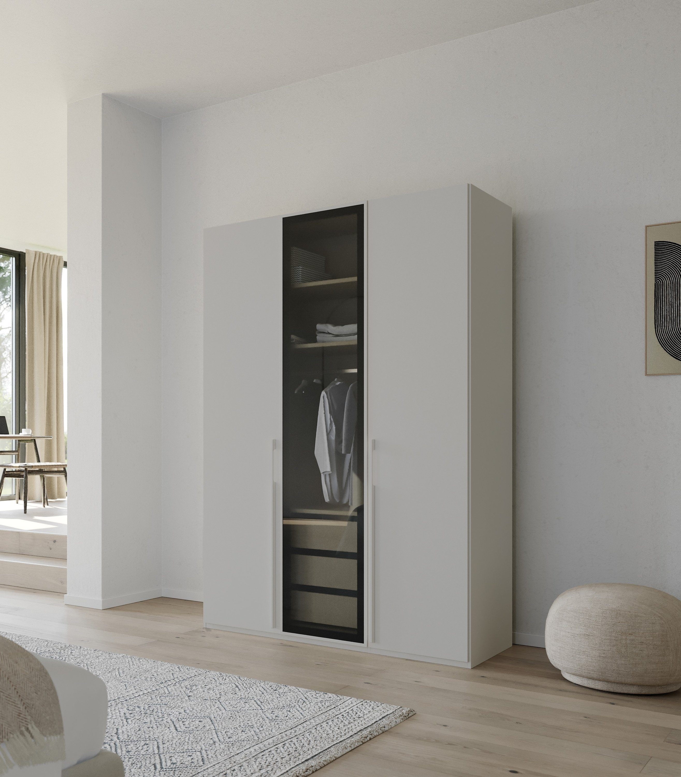 rauch Draaideurkast Kledingkast kast garderobe SKAT SHINE met hoogwaardige, transparant grijs glas inclusief uitgebreid toebehoren made in germany