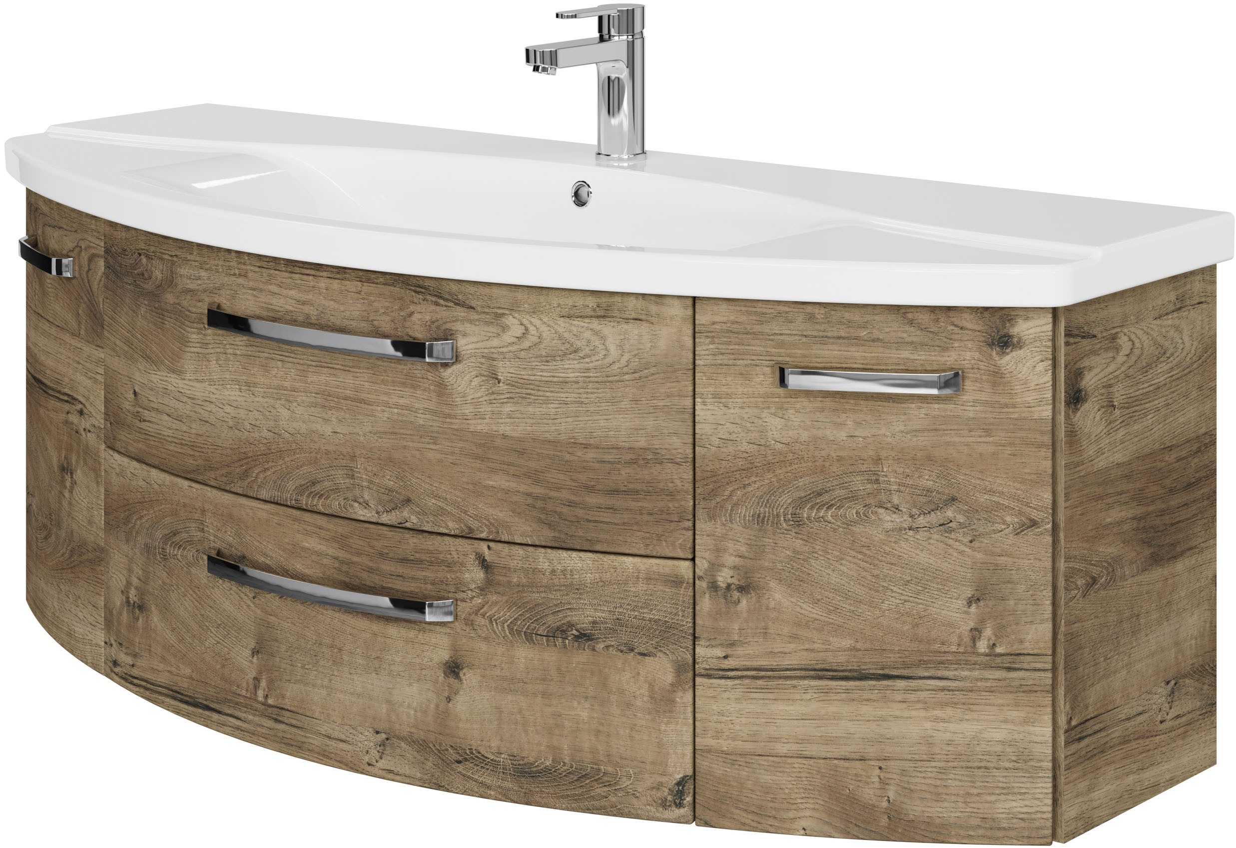 Saphir Wastafelonderkast Serie 4010 keramische wastafel met onderkast, 144 cm breed Waskamer met 2 deuren, 2 lades, badkamermeubelset met wastafel