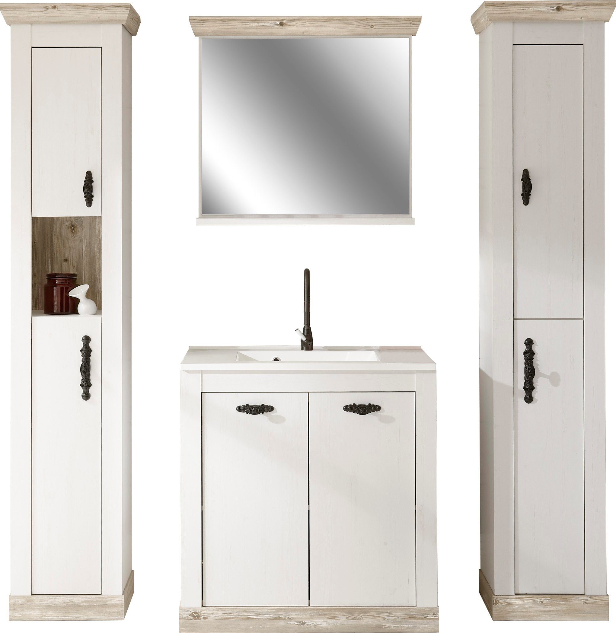 Home affaire Badkamerserie Florenz, badkamer in landhuisstijl, 4-delig badkamer (4-delig) badmeubelsets wit