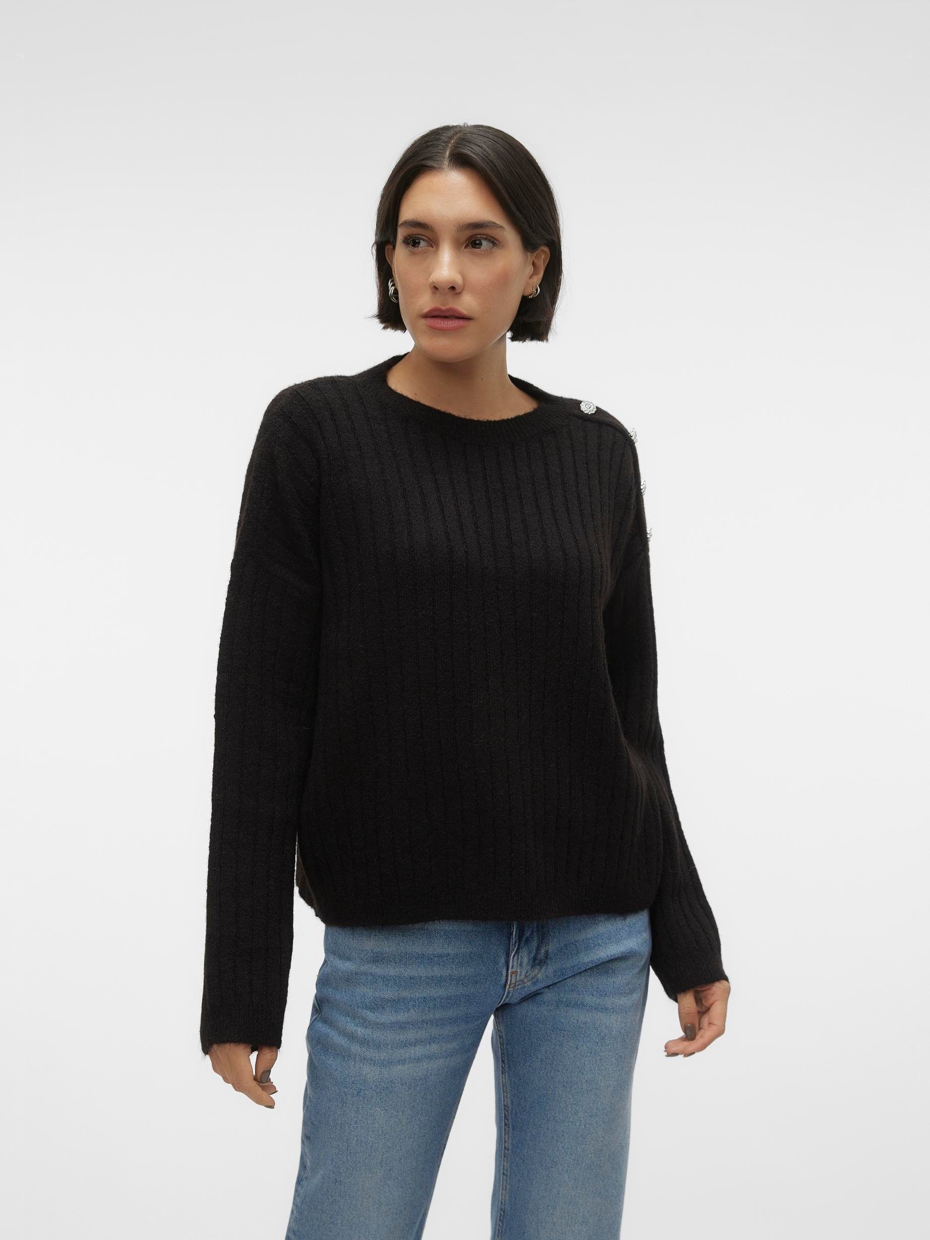 Vero Moda Trui met ronde hals VMELYA LS O-NECK BUTTON PULLOVER GA BOO