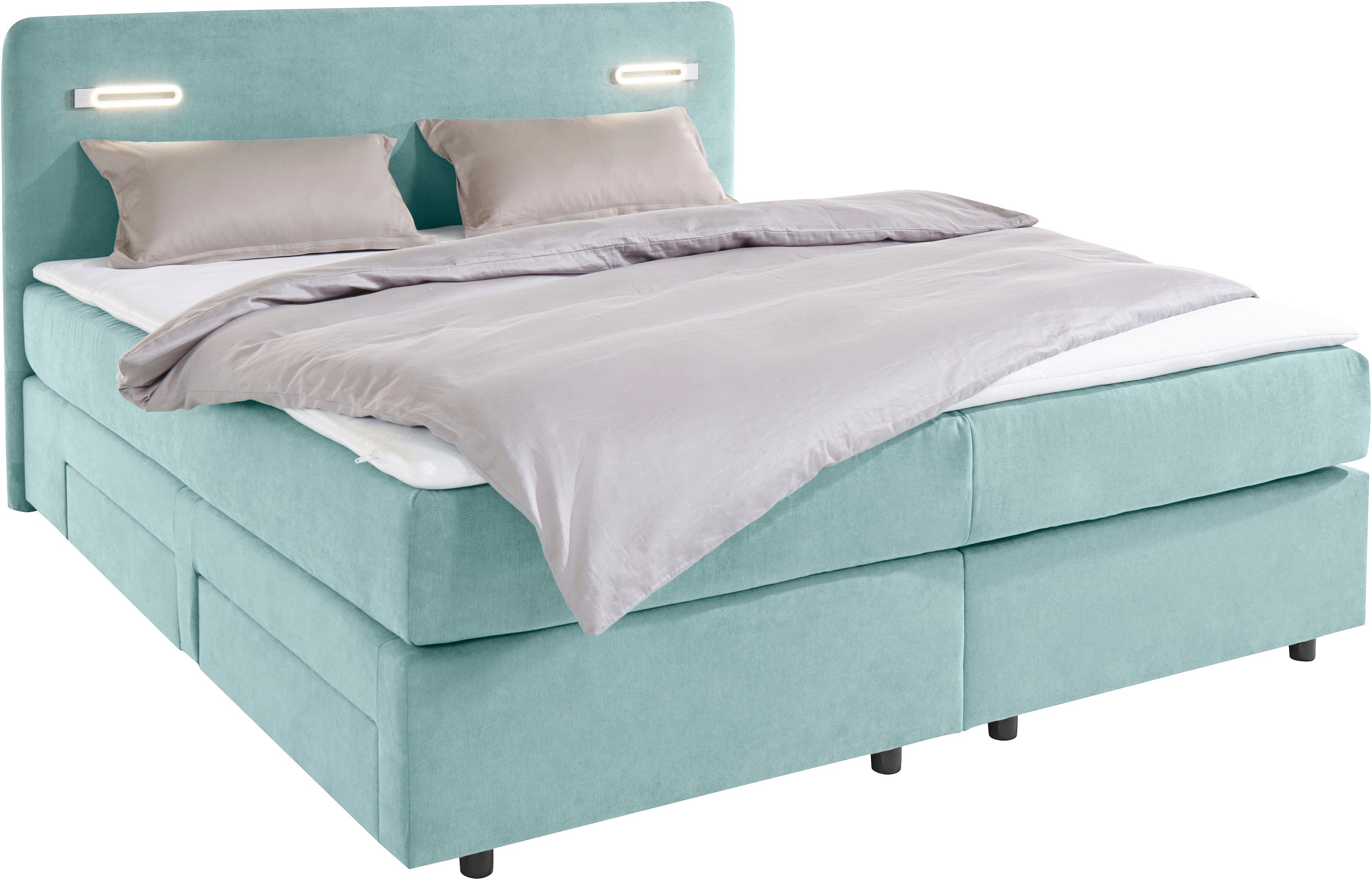INOSIGN Boxspring Luan Laden, ledverlichting en topmatras, in breedte 120 cm en 180 cm