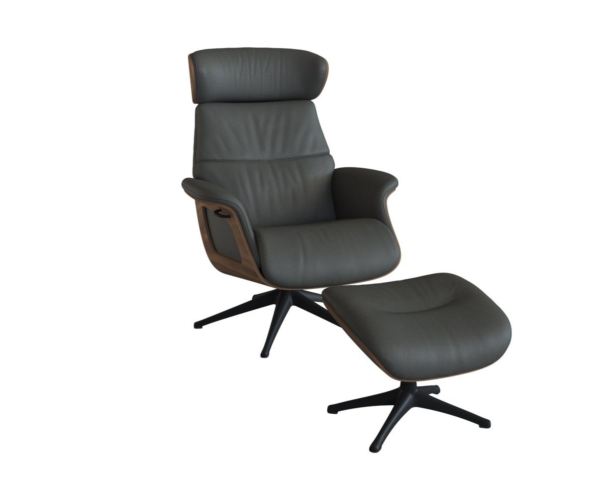 FLEXLUX Relaxfauteuil Clement relaxstoel, gestoffeerde stoel, ligstoel, TV-stoel, Rug- & hoofdverstelling, draaibaar, armleuning walnoot, voet zwart