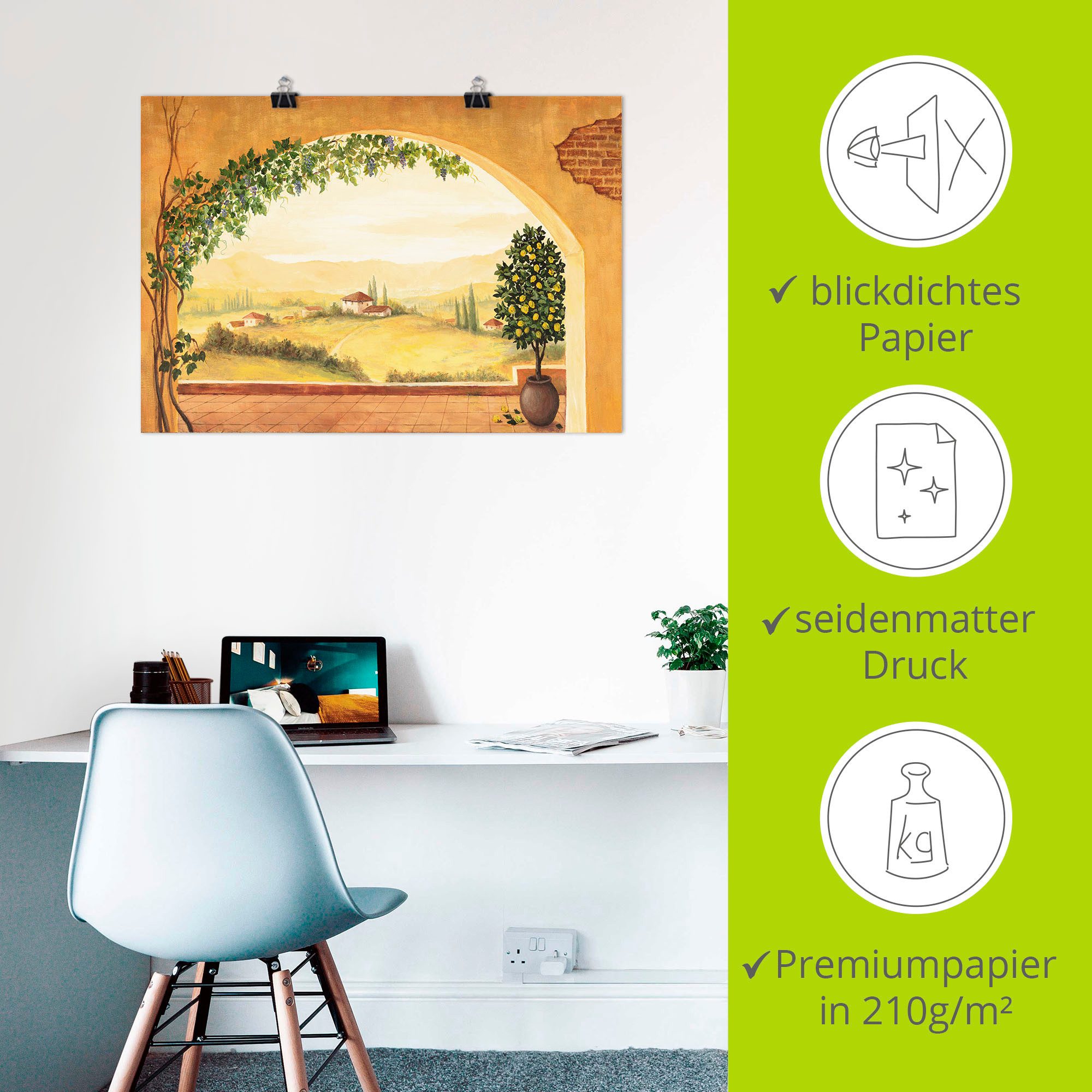 Artland Artprint Wijnranken voor het toscaanse landschap als artprint op linnen, poster in verschillende formaten maten