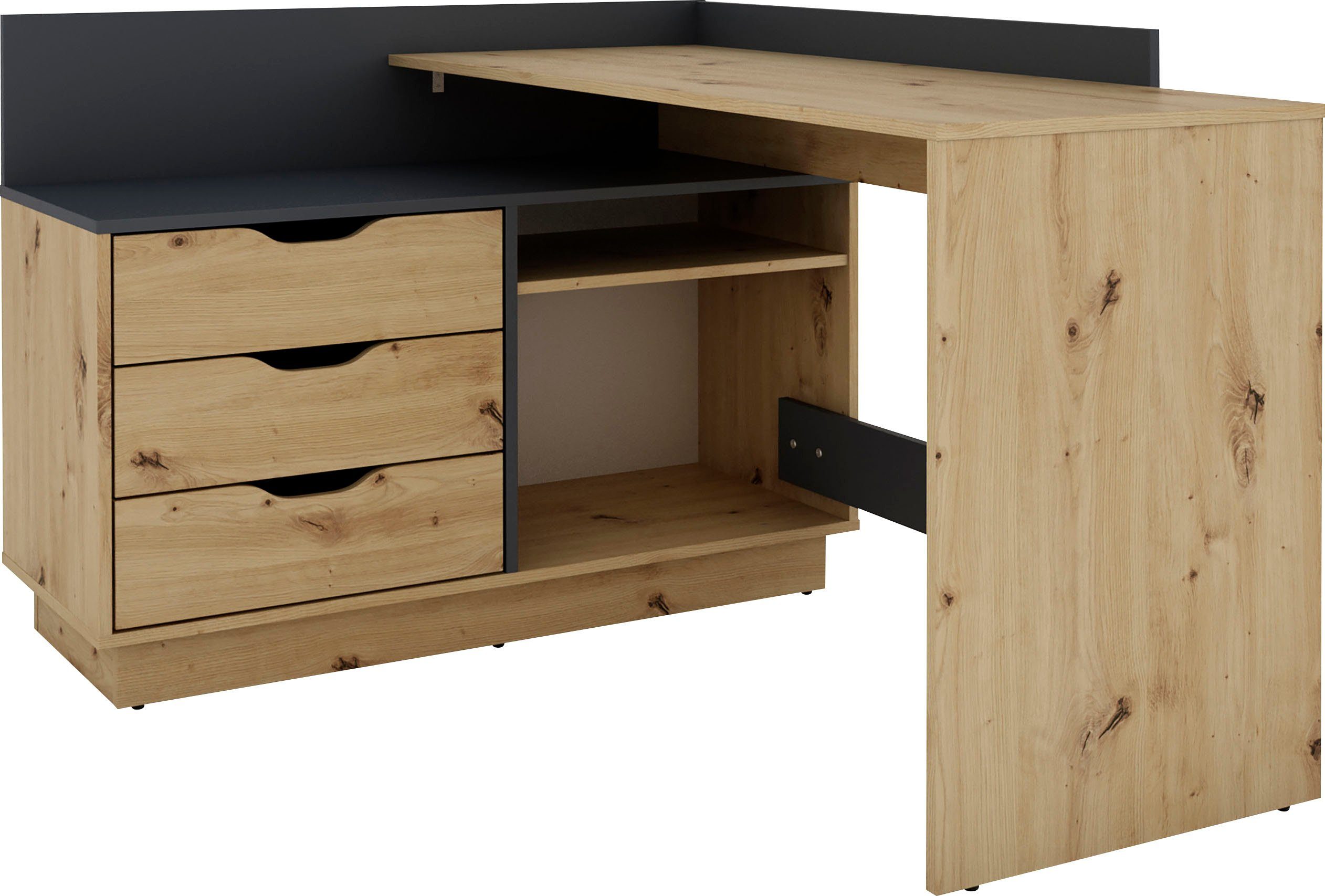 byLIVING Hoekbureau Bern met veel opbergruimte, breedte 129 cm, rechts of links monteerbaar hoekbureaus beige