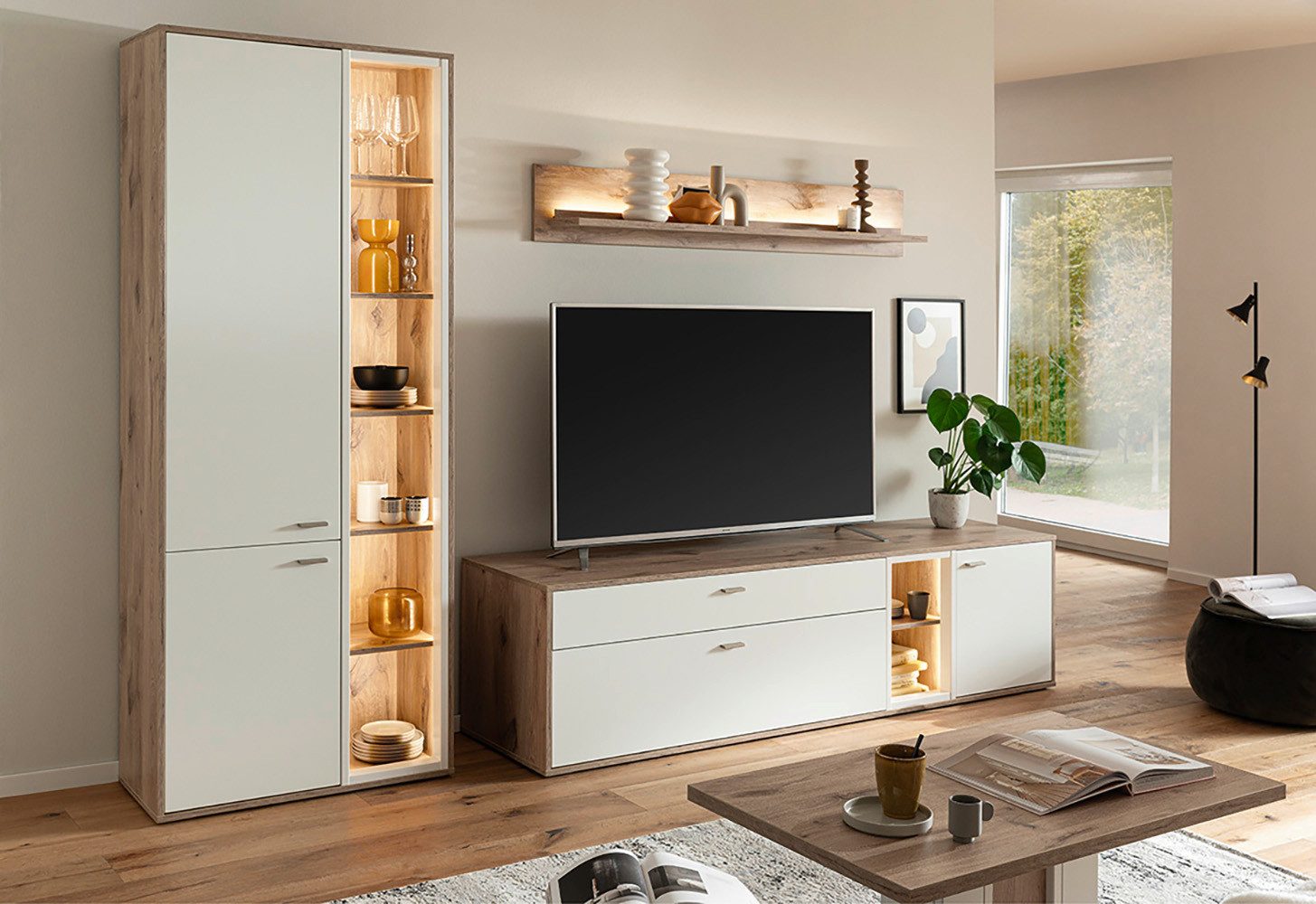 MCA furniture Wandmeubel SANTERNO Woonkamer set (3-delig), deuren & lades gedempt, breedte 292 cm (complete set, 3-delig)