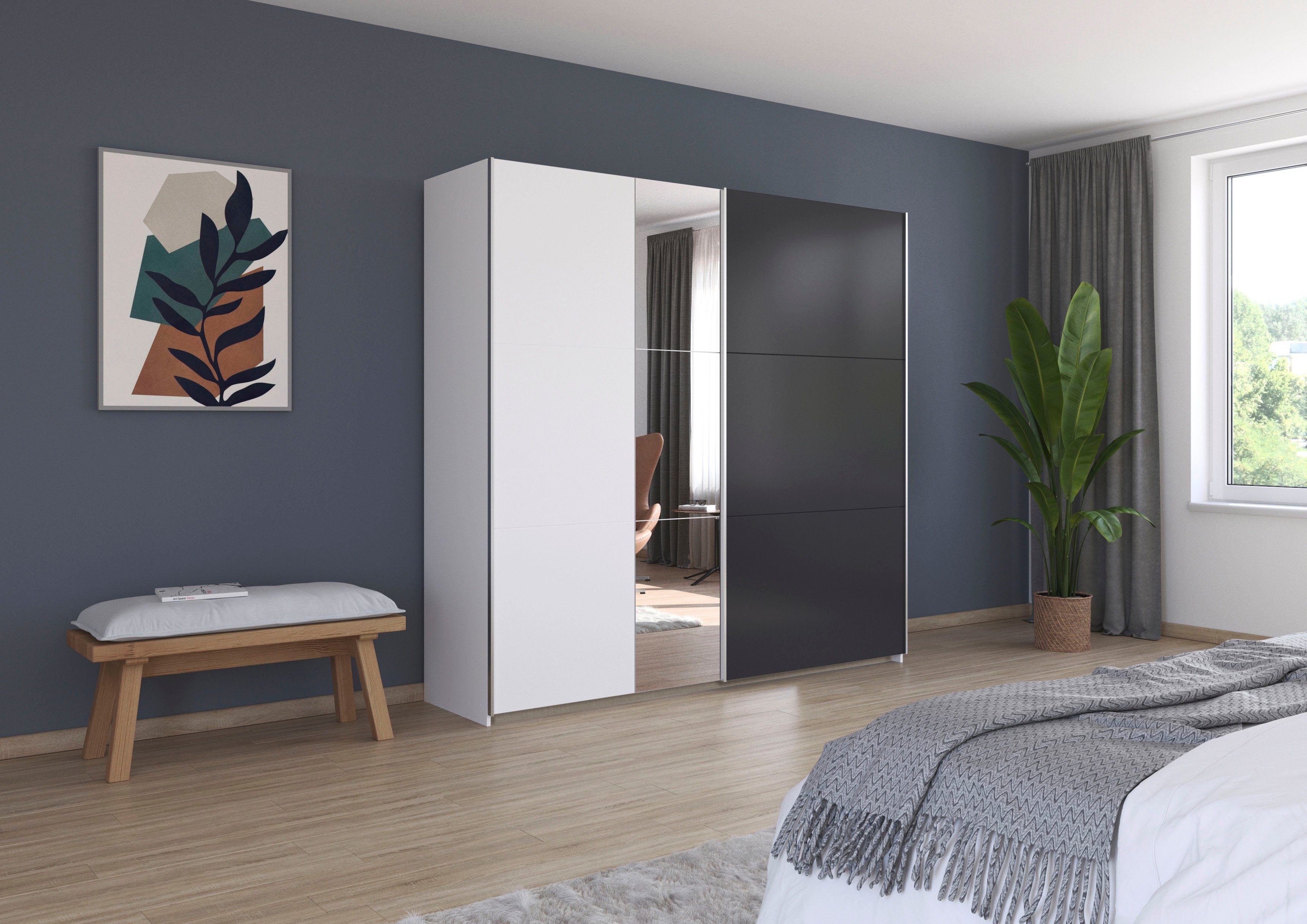 rauch Slaapkamerserie Monza met schuifdeurkast breedte 218 cm, bedcombinatie in 2 breedtes