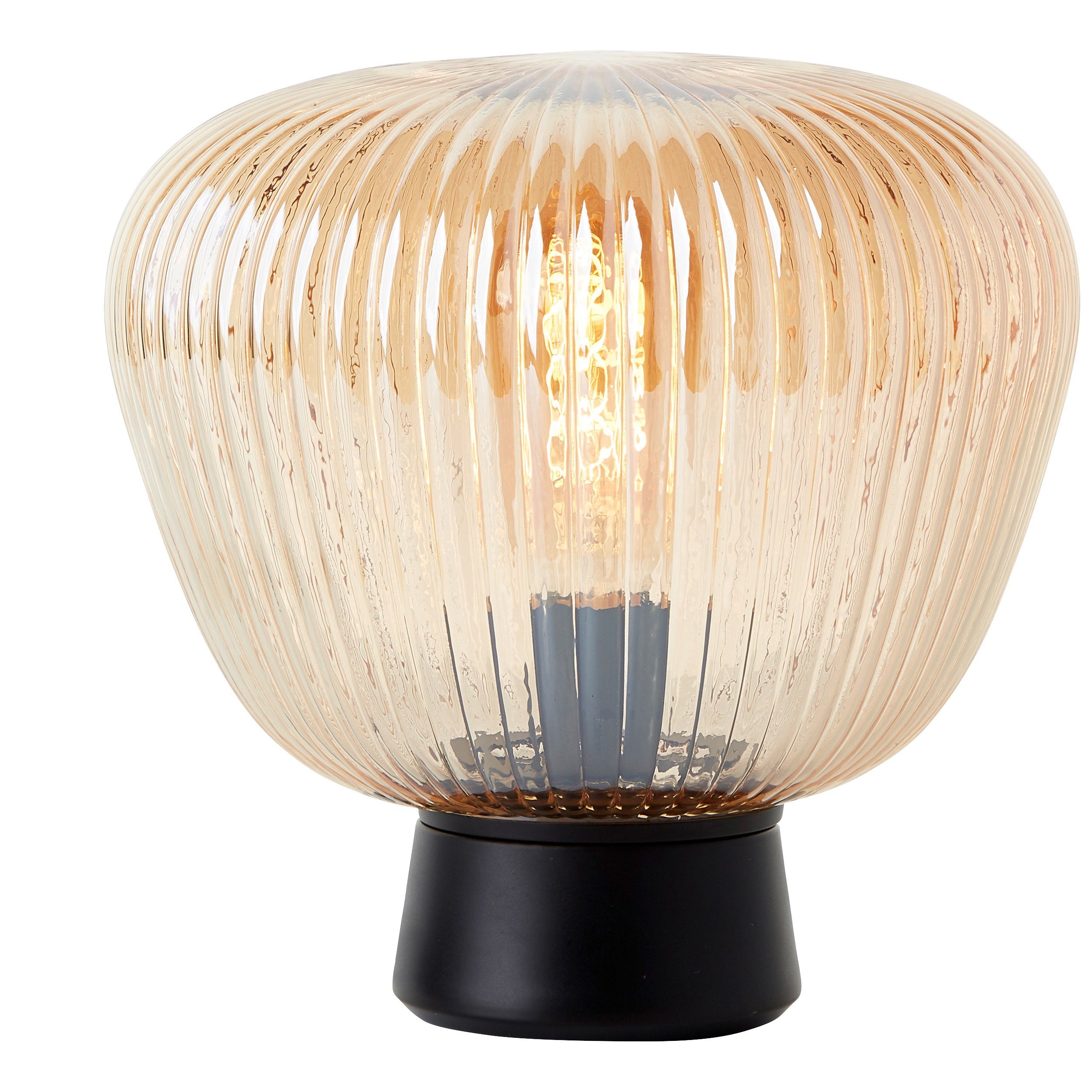 Brilliant Leuchten Tafellamp Kaizen Gegolfd glas, 25 x 25 cm, E27, amber-barnsteenkleuren