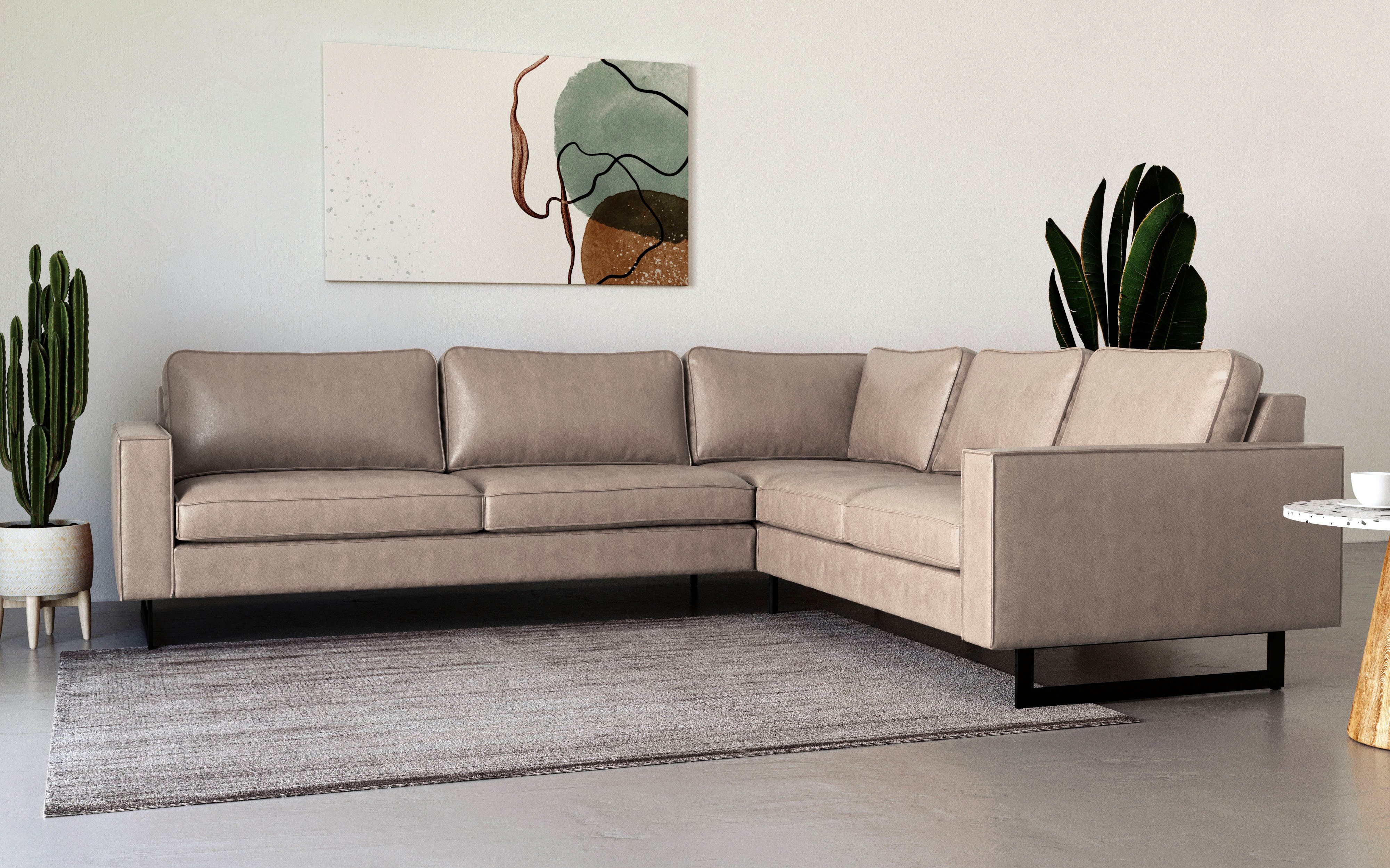 Places of Style Hoekbank Pinto, XXL, 250/290 cm, lange arm, ottomane Cord, chenille, leerlook, met bies, metalen voeten, golfondersteuning