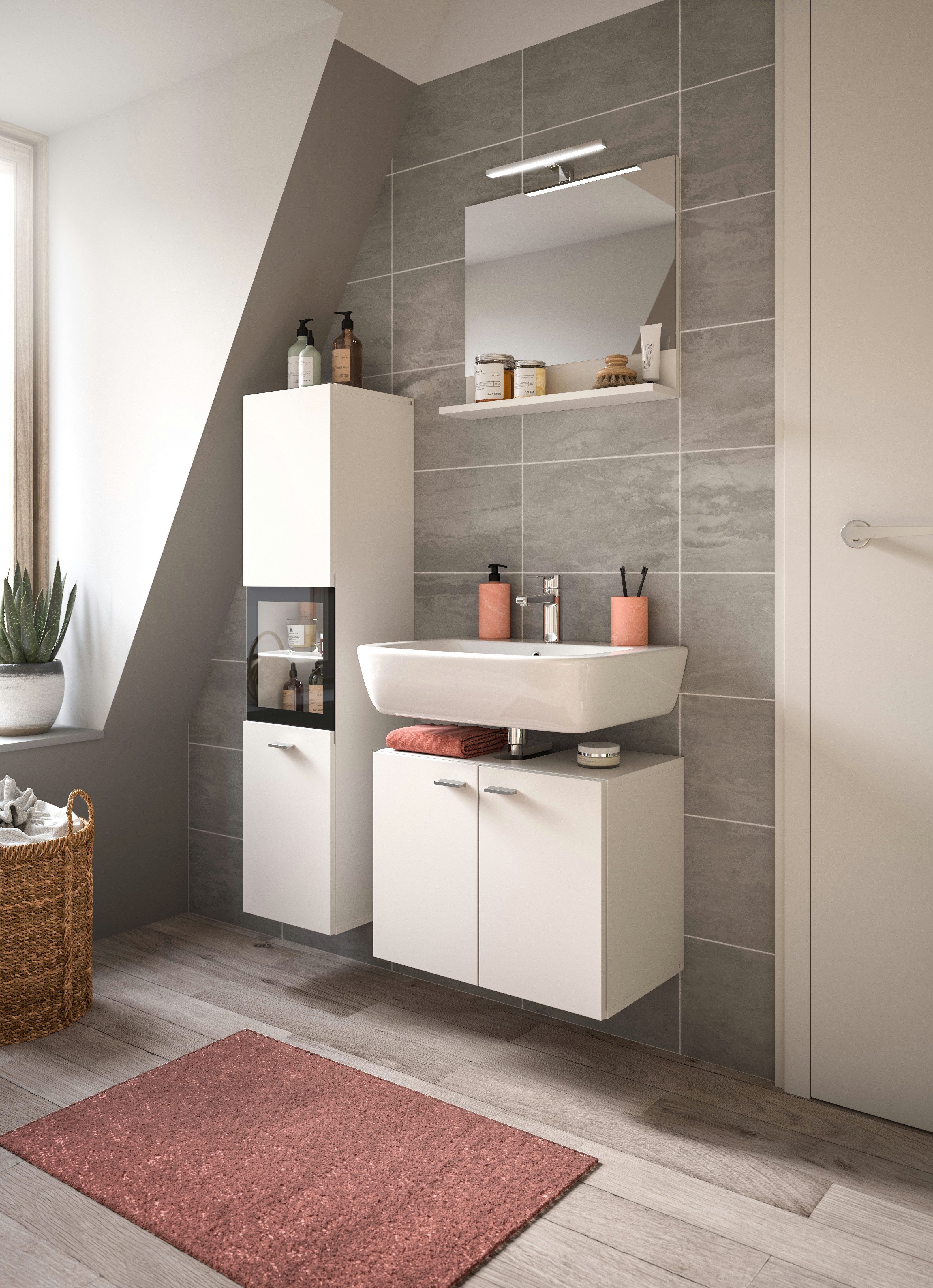 welltime Badmeubelset Tampa, breedte 102cm, 3-delig Wastafelonderkast, spiegel, hoge kast (3 stuks)