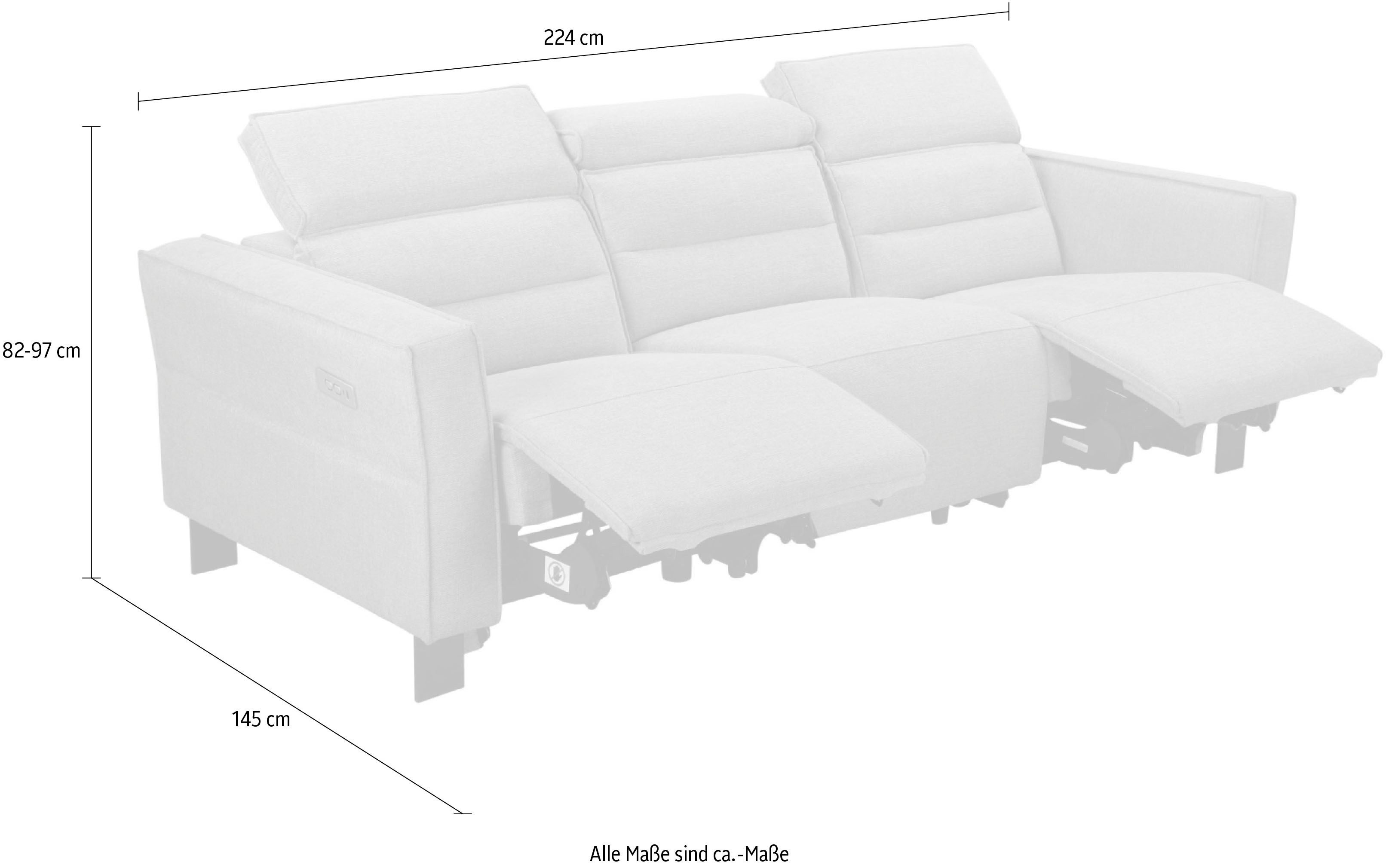 Places of Style 3-zitsbank Carpari, 224 cm, handmatige of elektrische relaxfunctie in 2 zitplaatsen