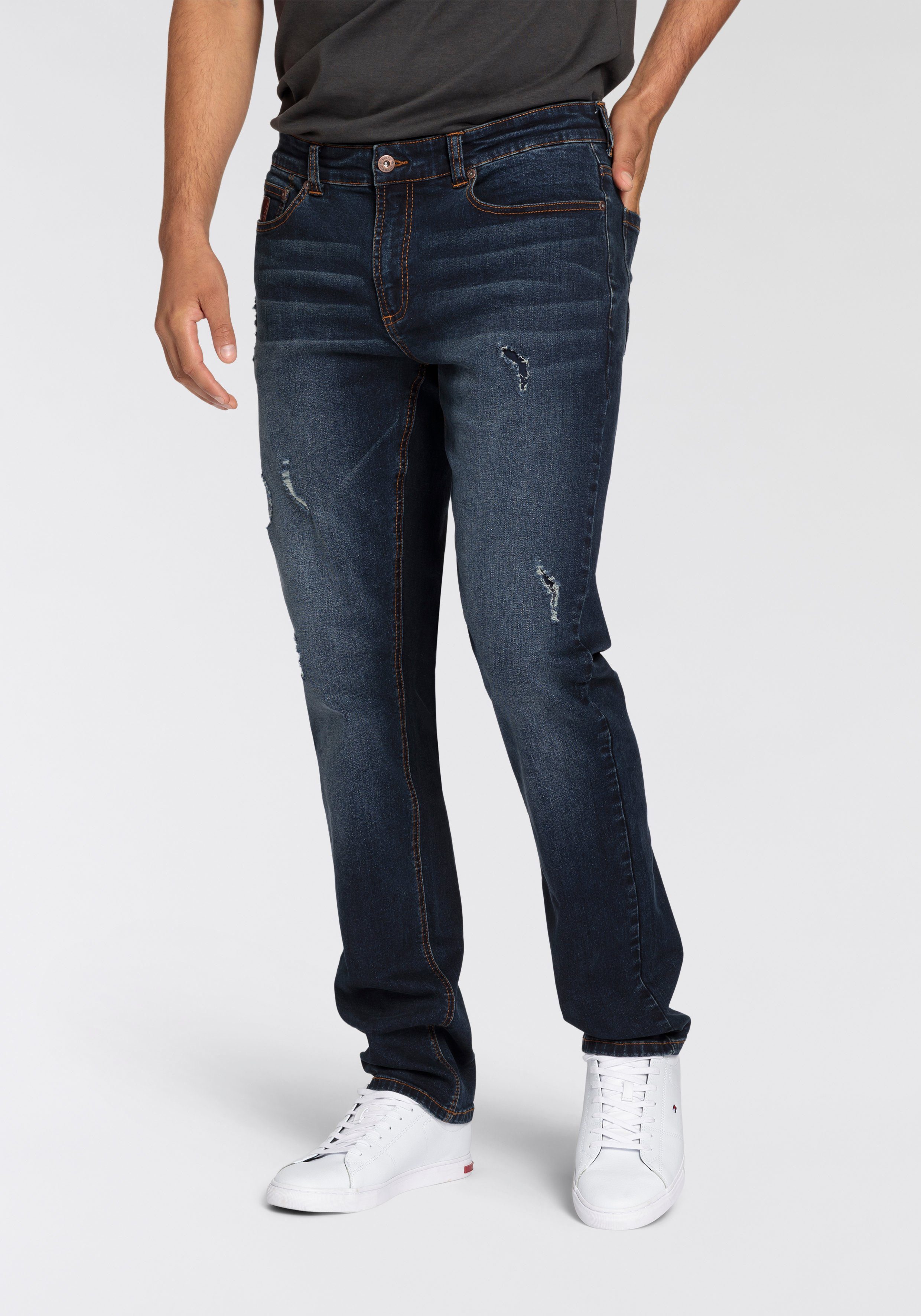 Bruno Banani Straight jeans Hutch rechte broekspijpen, gedeeltelijk met modieuze destroyed-effecten,