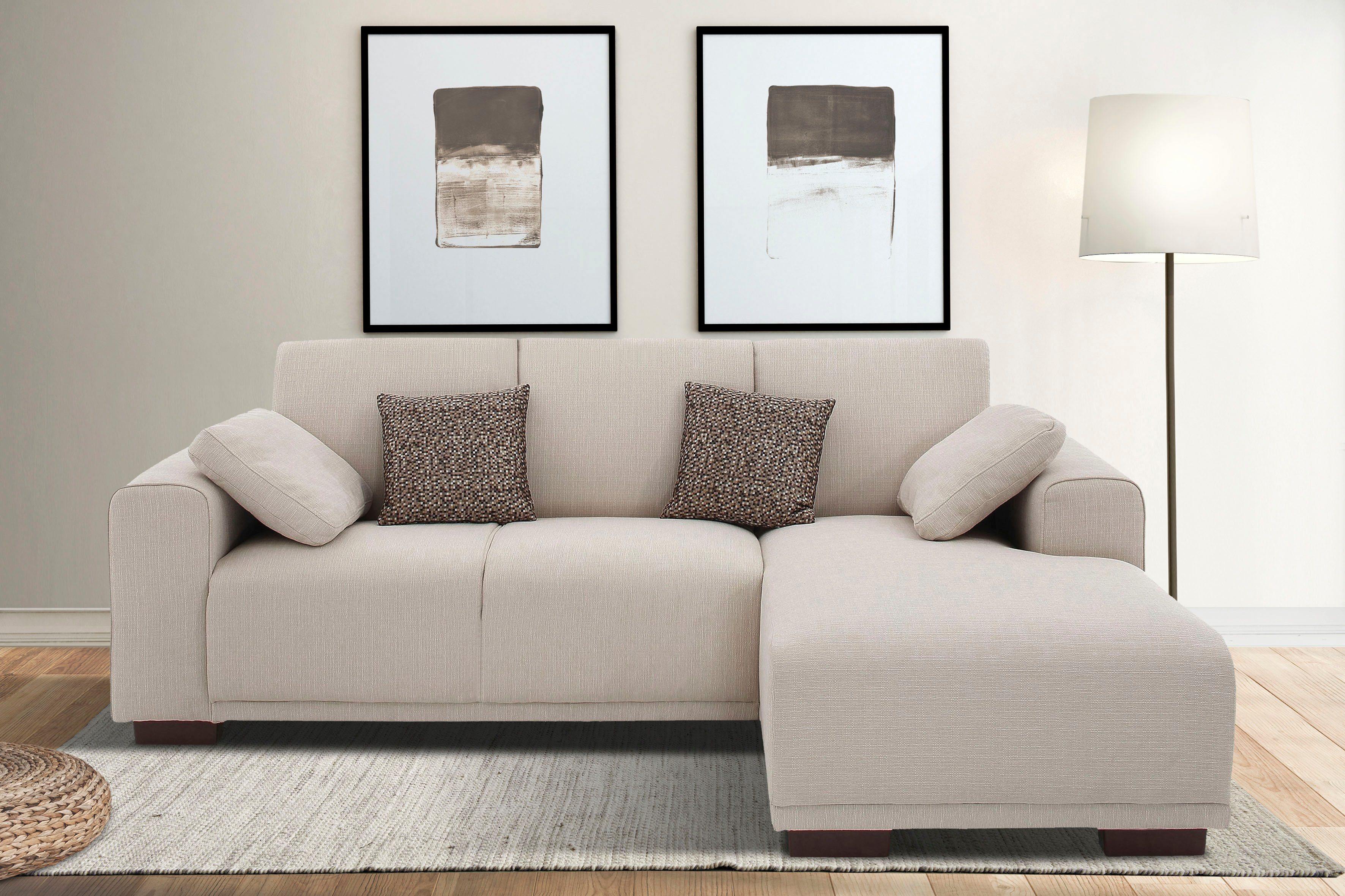 Home affaire Hoekbank BORNHOLM L-vorm met chaise longue, afmetingen B/D/H: 234/162/85 cm Recamiere links of rechts bestelbaar, golfvering, inclusief 2 kussens