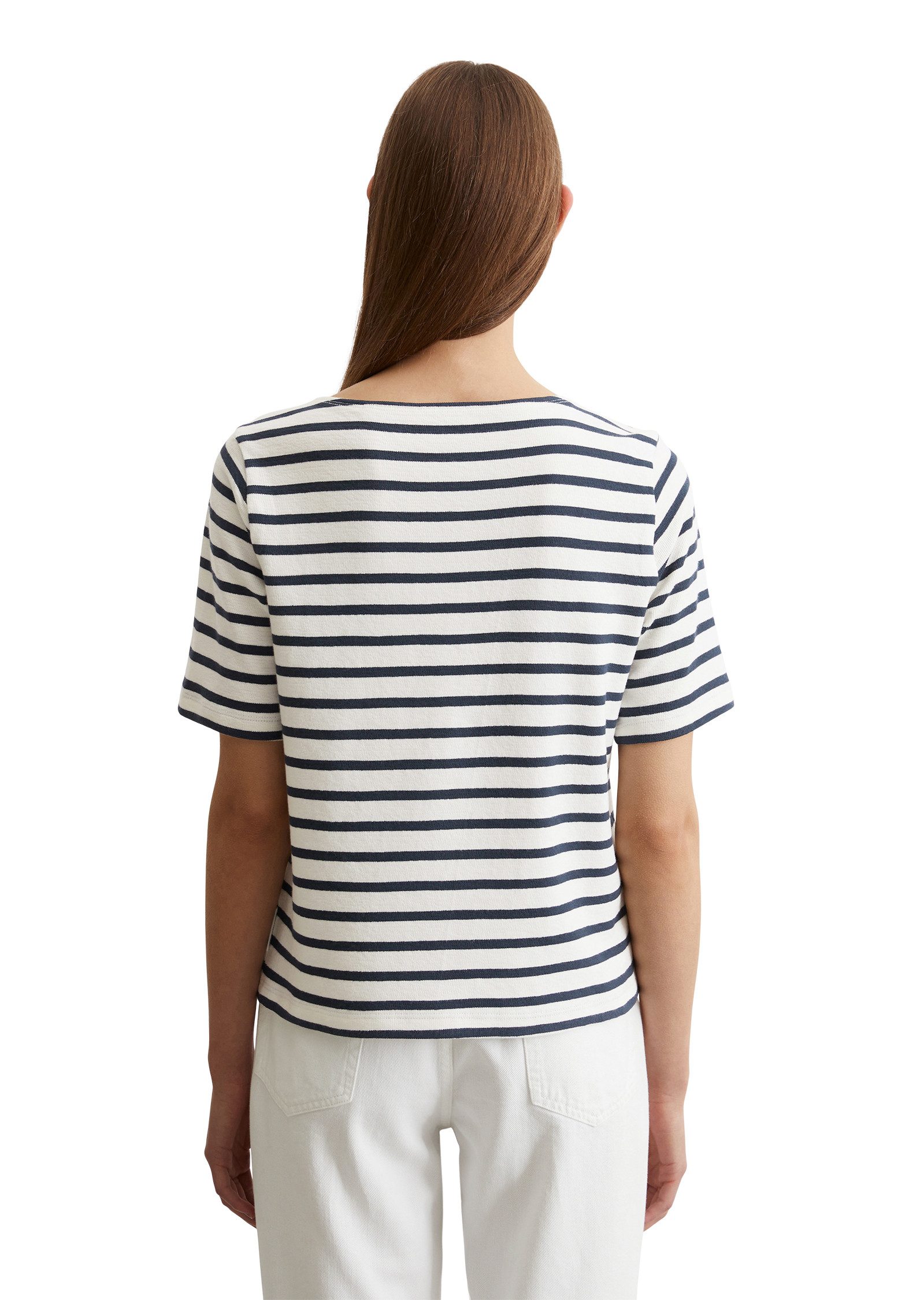 Marc O'Polo T-shirt gestreept, boothals, recht gesneden