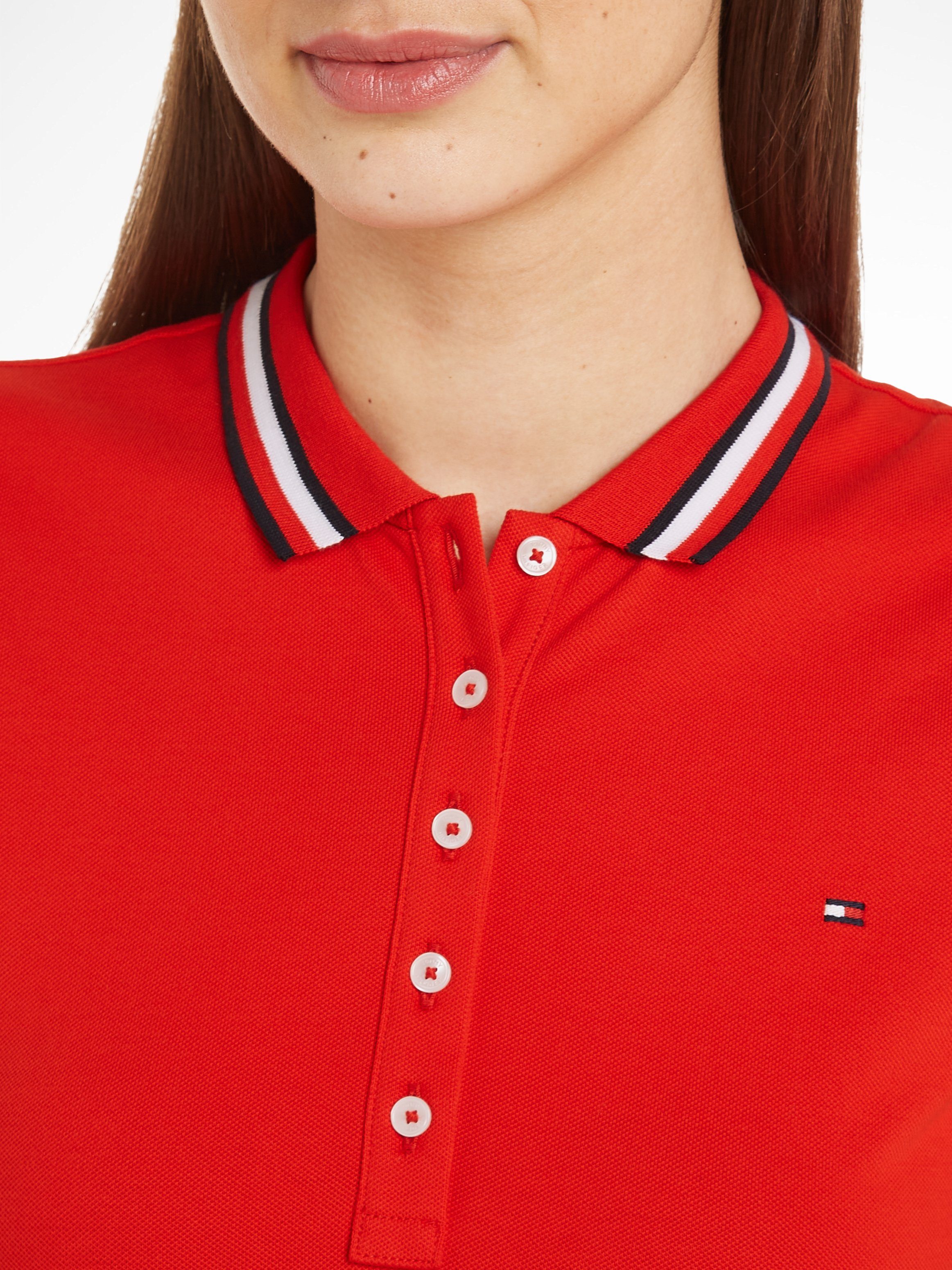 Tommy Hilfiger Poloshirt SLIM GLOBAL STRIPE POLO SS Polokraag met contrasterende strepen, kleine knoopsluiting (Global Serie TH VROUWEN)