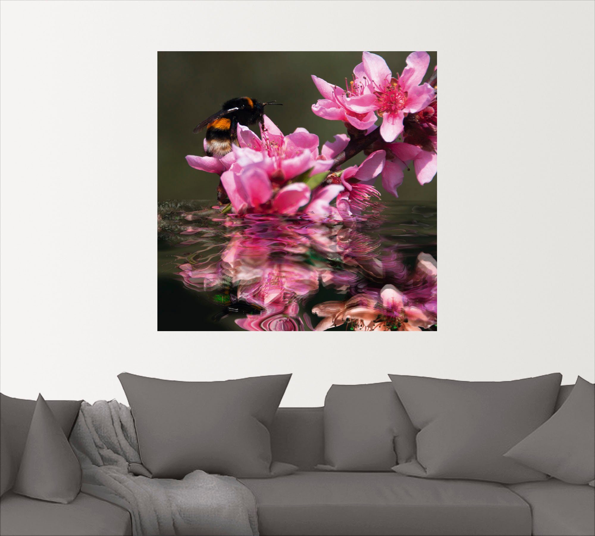 Artland Artprint Perzikbloesem met hommel als artprint van aluminium, artprint op linnen, muursticker of poster in verschillende maten