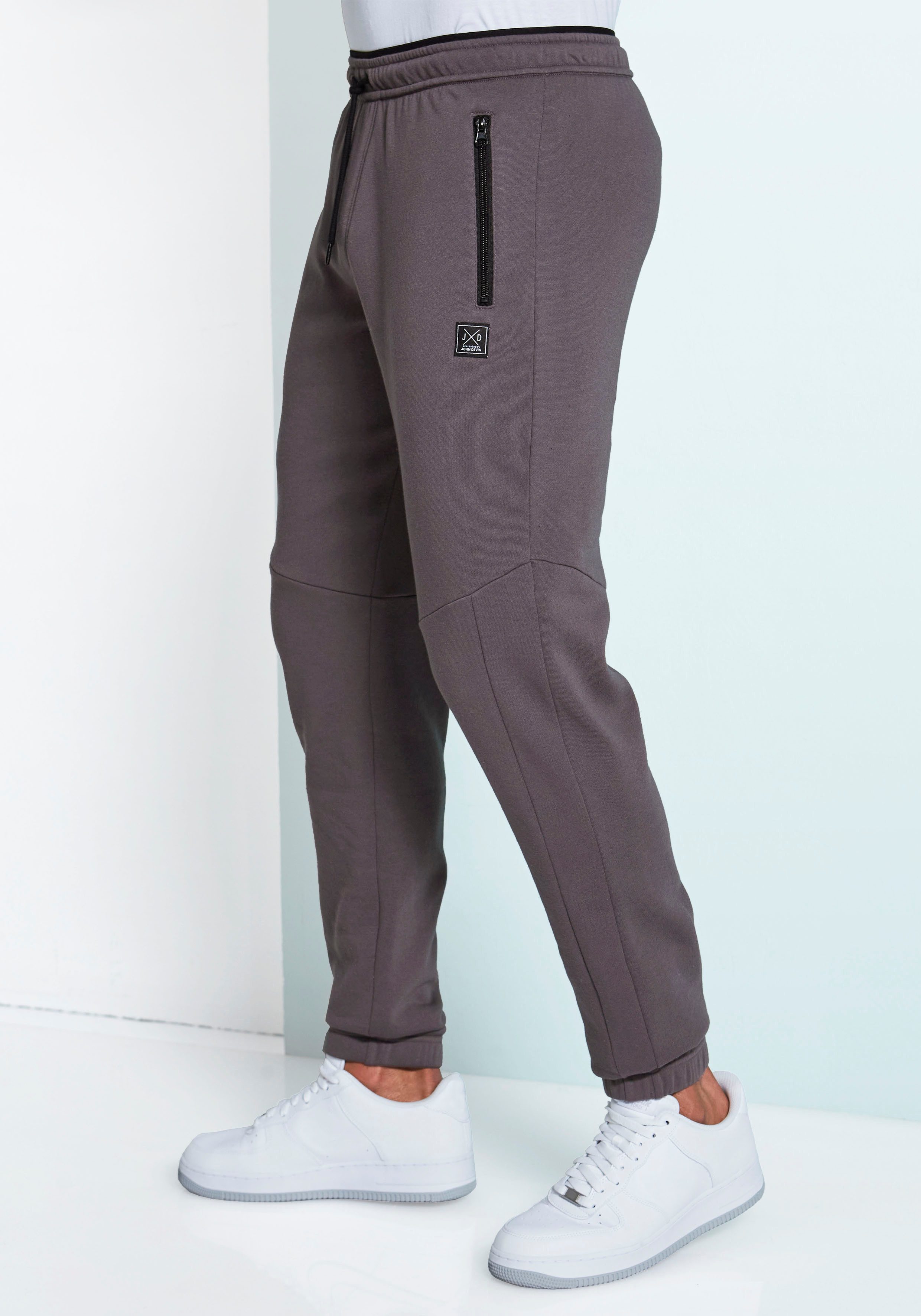 John Devin Sweatbroek Joggingbroek met zijzakken en bindband van katoenmix
