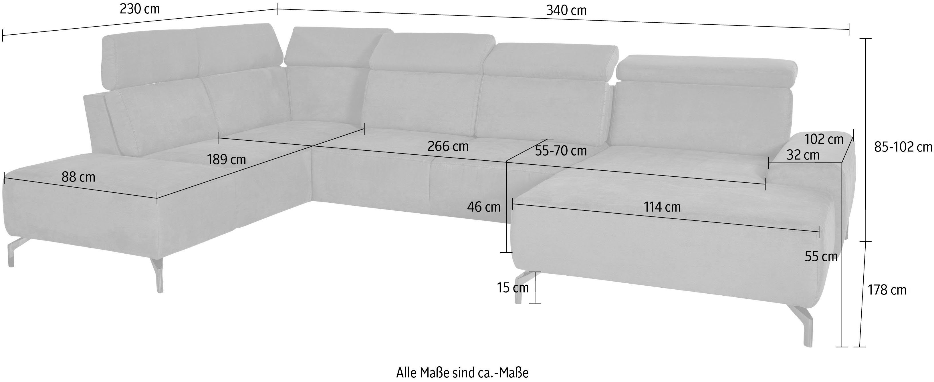 sit&more Zithoek Gizeh U-vorm 15 cm poothoogte, inclusief zitdiepteverstelling en verstelbare hoofdsteun