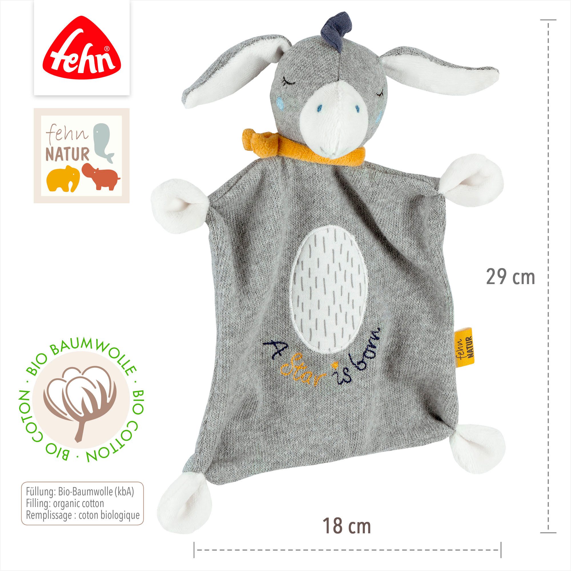 Fehn Knuffeldoek FehnNATUR, Ezel "Star"