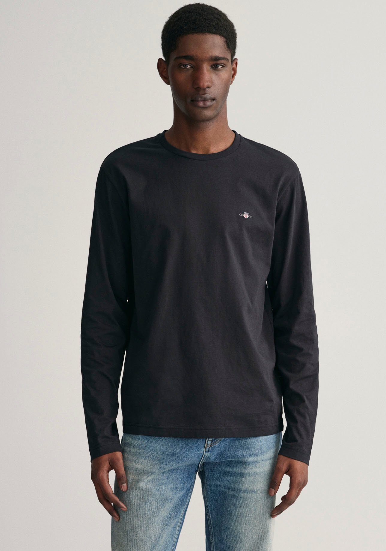 Gant Shirt met lange mouwen REG SHIELD LS T-SHIRT met logoborduursel op borsthoogte heren longsleeves maat S zwart