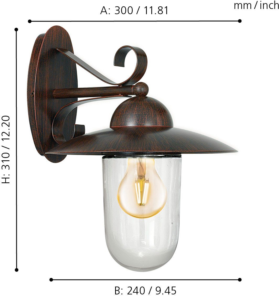 EGLO Wandlamp MILTON Wandlamp, E27, IP44, staal en glas, buitenlamp, tuin, lamp