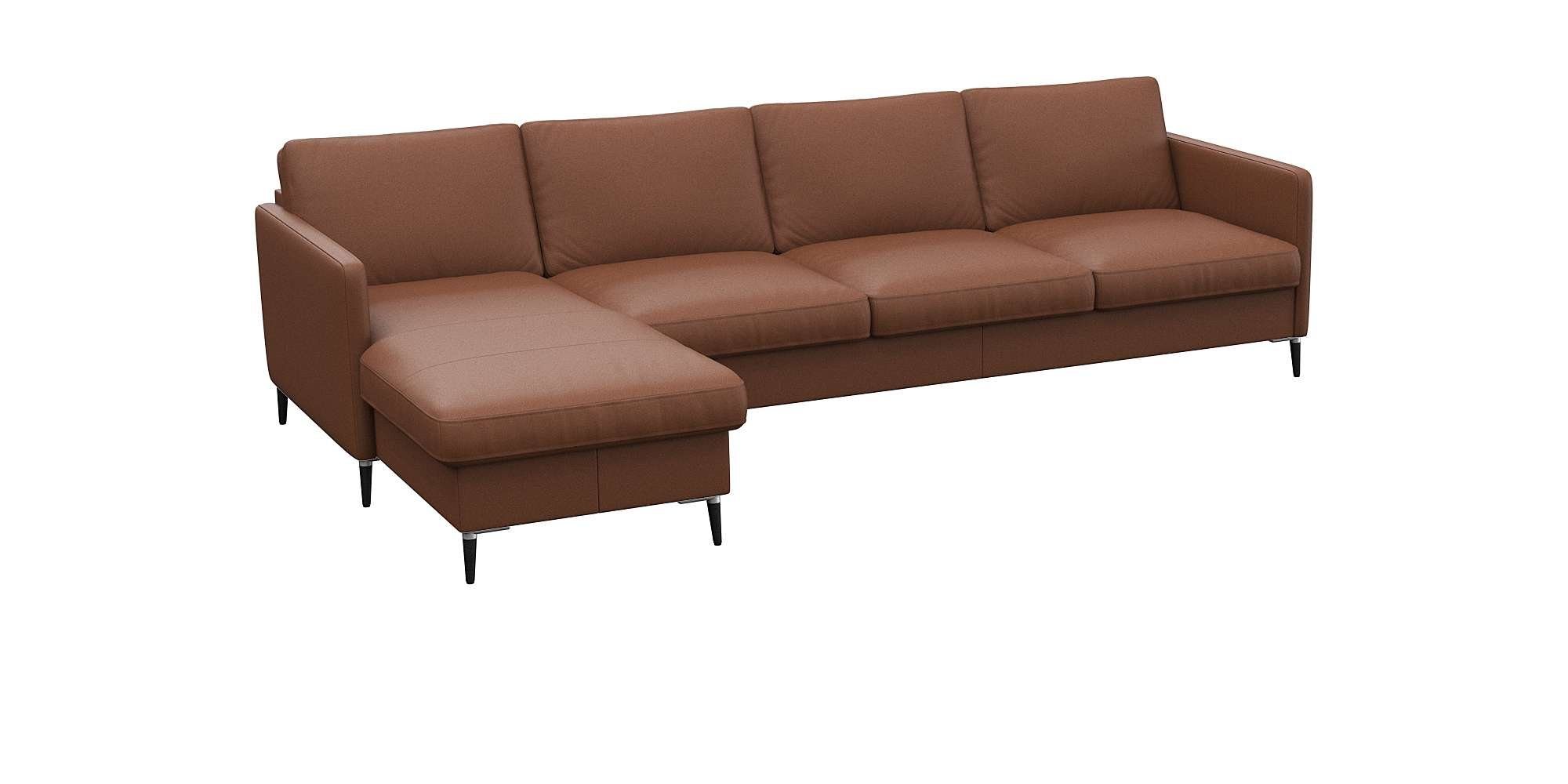 FLEXLUX Hoekbank Fiore, L-vorm smalle armleuningen, koudschuim, poten aluminium + zwart