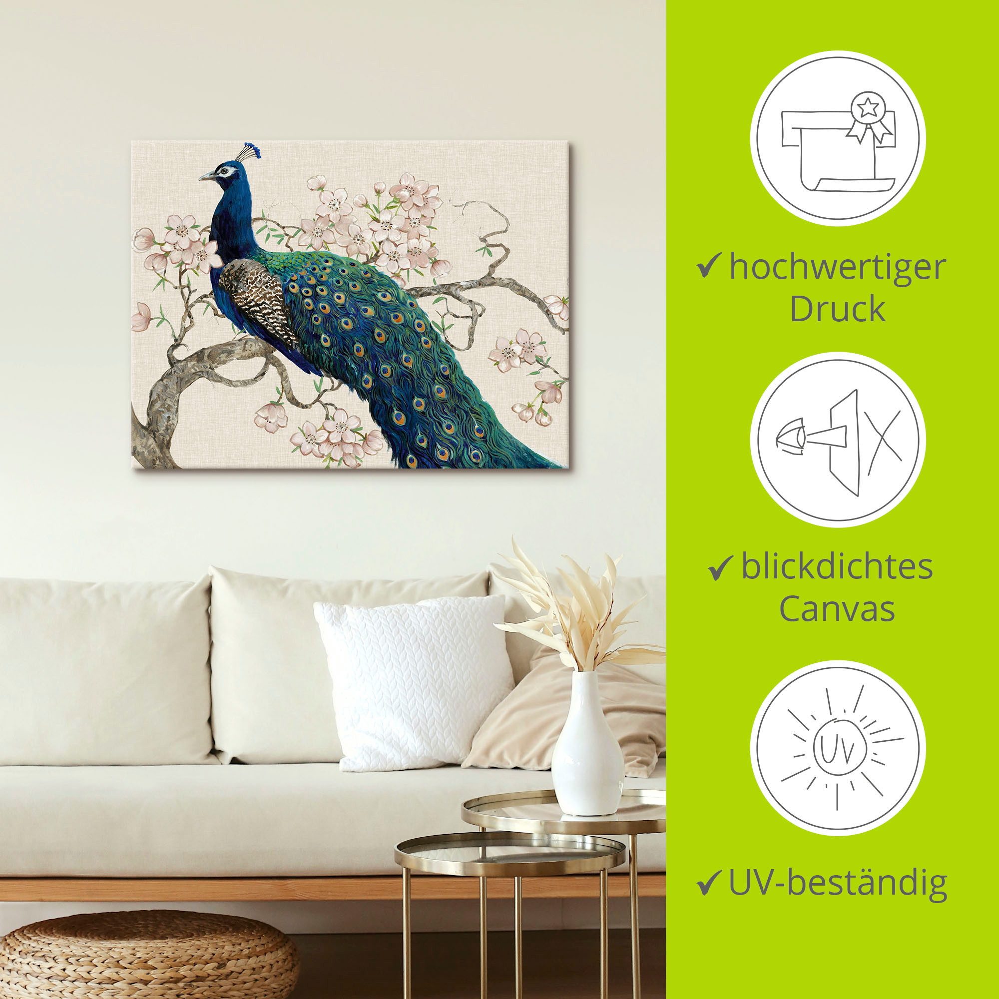 Artland Artprint Pauw & bloemen II als artprint van aluminium, artprint voor buiten, artprint op linnen, poster in verschillende maten. maten