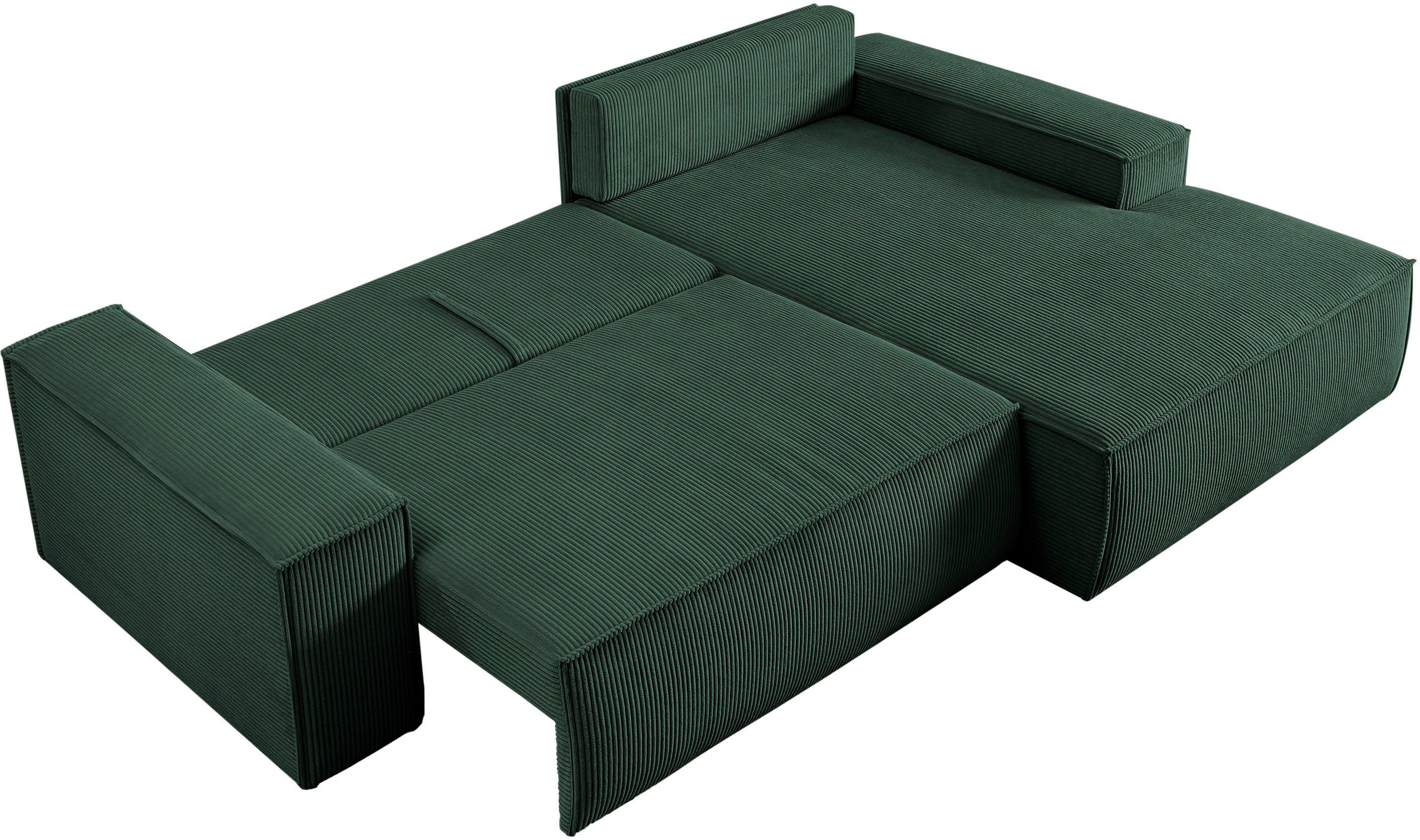 Home affaire Hoekbank SHERWOOD bedbank 267 cm, L-model, Slaapfunctie met bedlade (210x136 cm), cord, vintage, fluweel