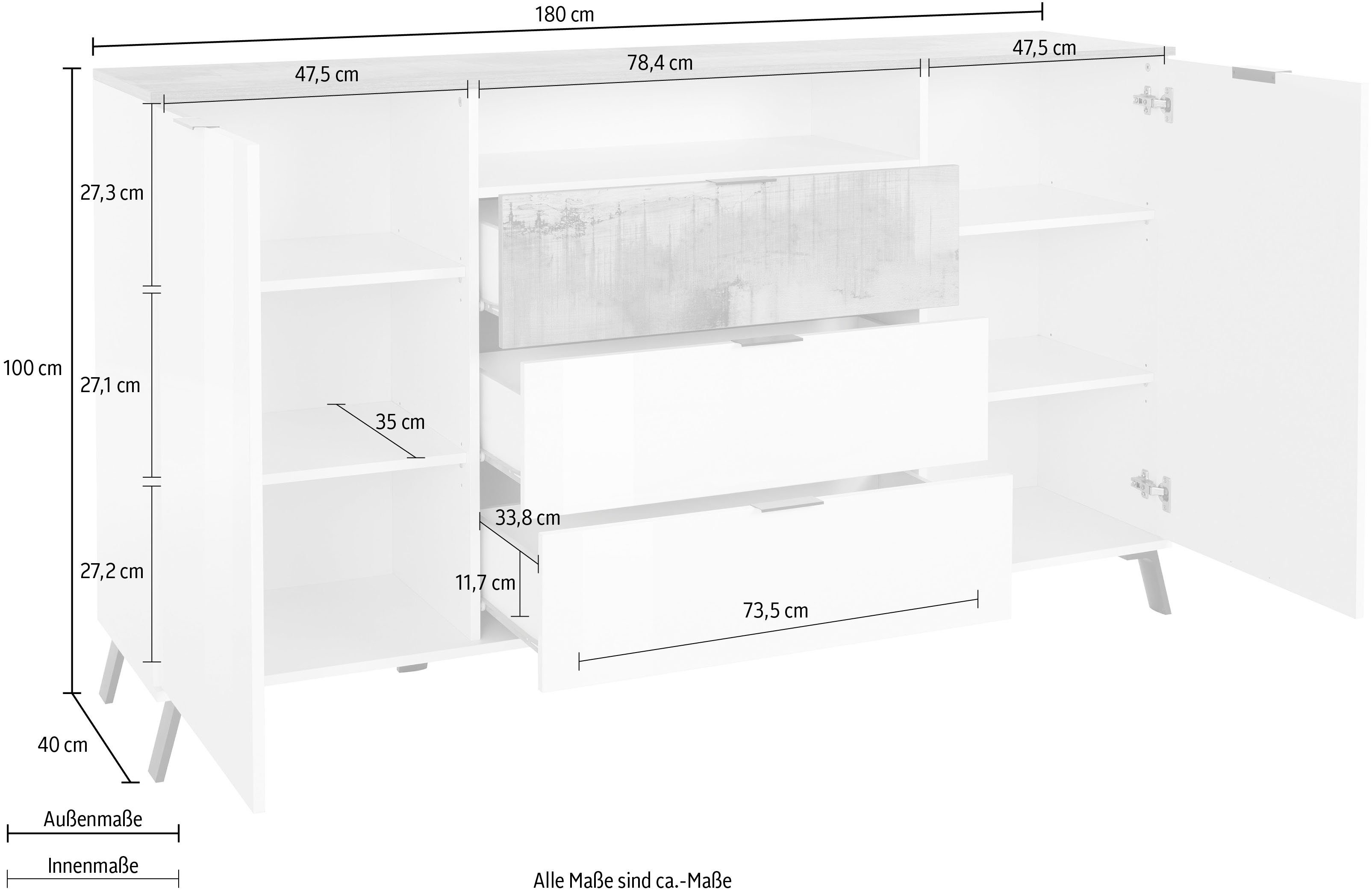 INOSIGN Highboard CASANOVA Hoogte ca. 100 cm