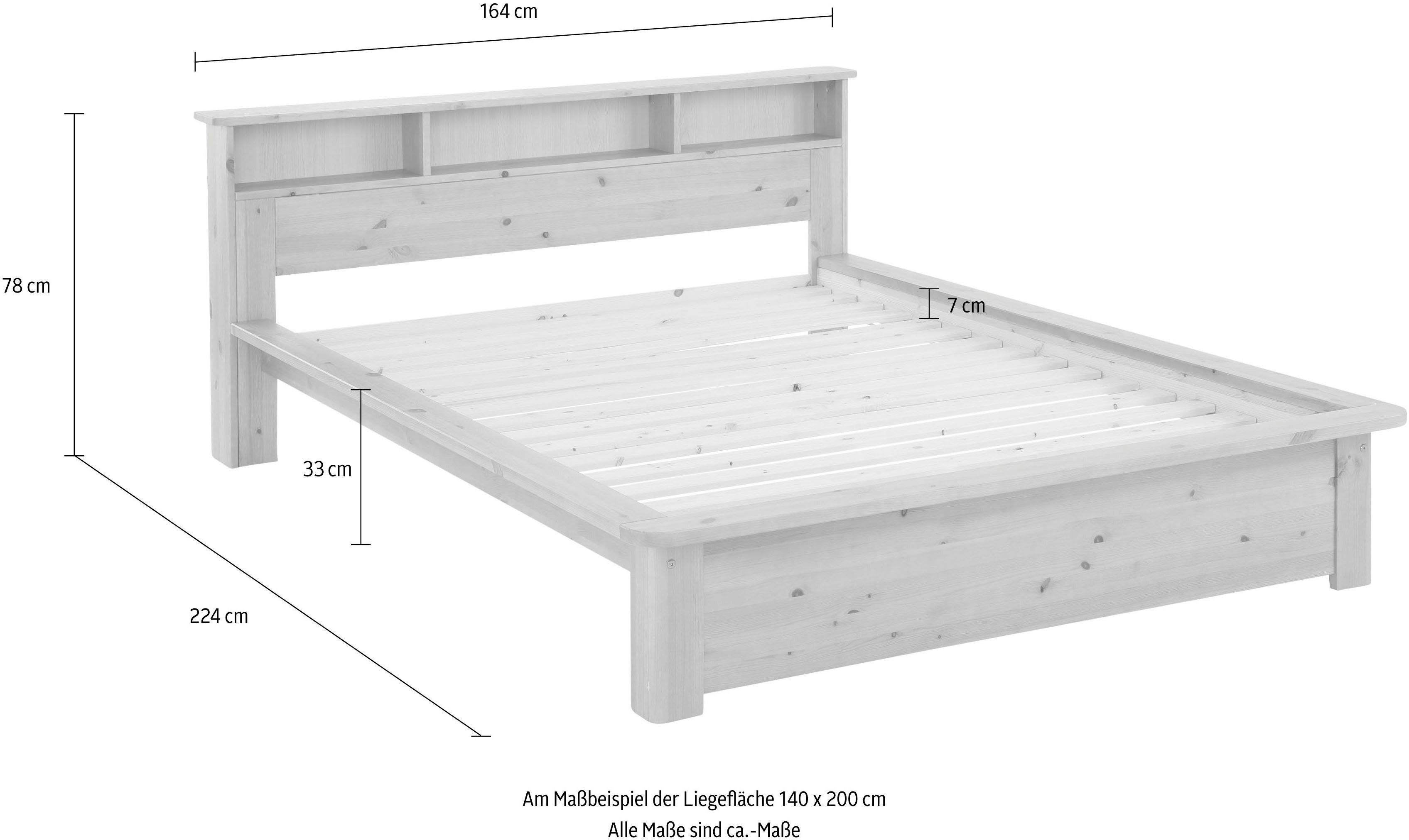 Home affaire Massief houten ledikant "KERO" BESTSELLER! Opbergruimte in het hoofdeinde gecertificeerd massief hout (grenen), optioneel met lade