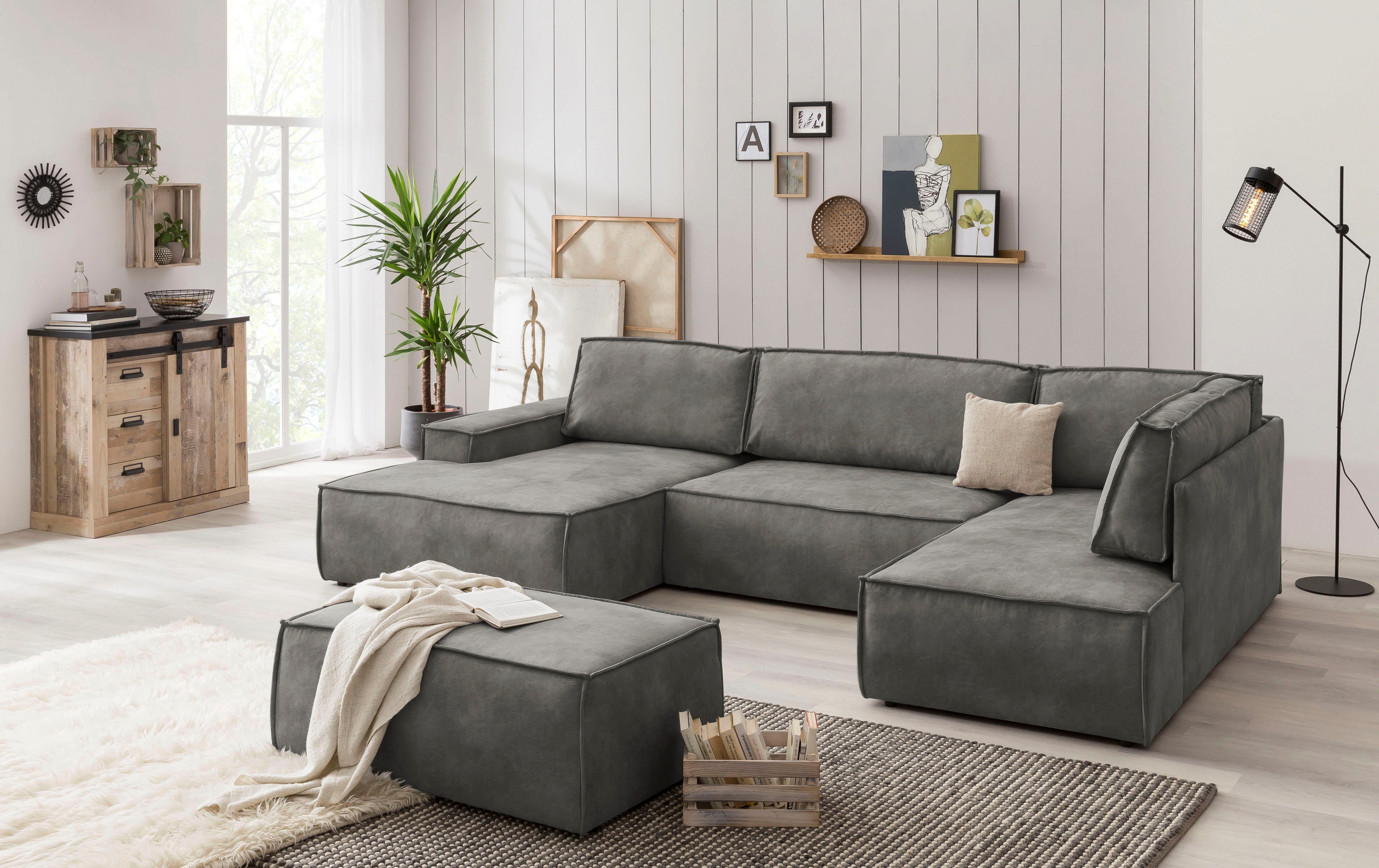 Home affaire Zithoek SHERWOOD 329 cm, U-vorm, slaapbank, Slaapfunctie met bedkist (194x139 cm), cord, vintage, fluweel