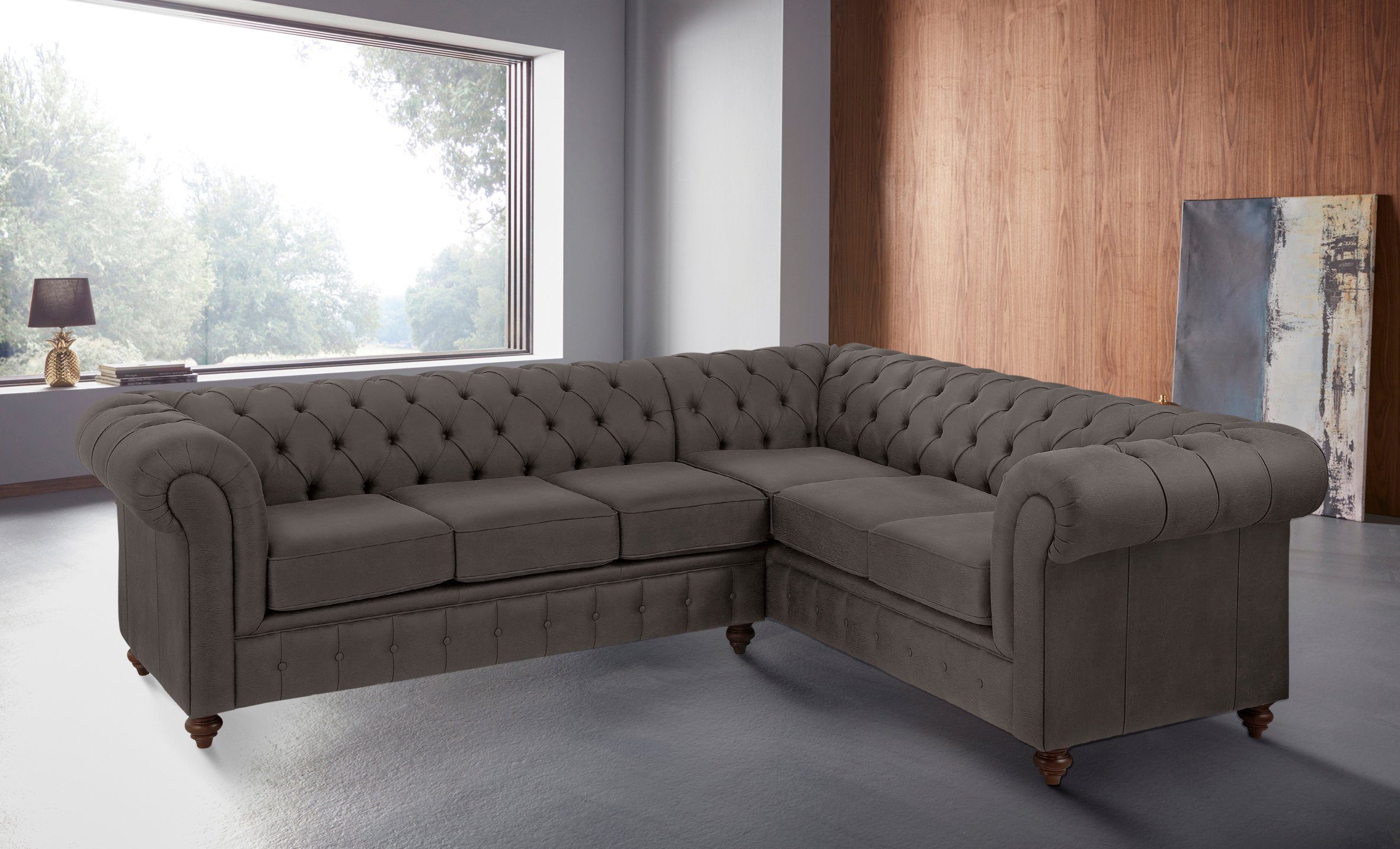 Home affaire Chesterfield-bank Chesterfield hoekbank, ook in leer L-vorm hoogwaardige knoopdetails, langer gedeelte links of rechts naar keuze