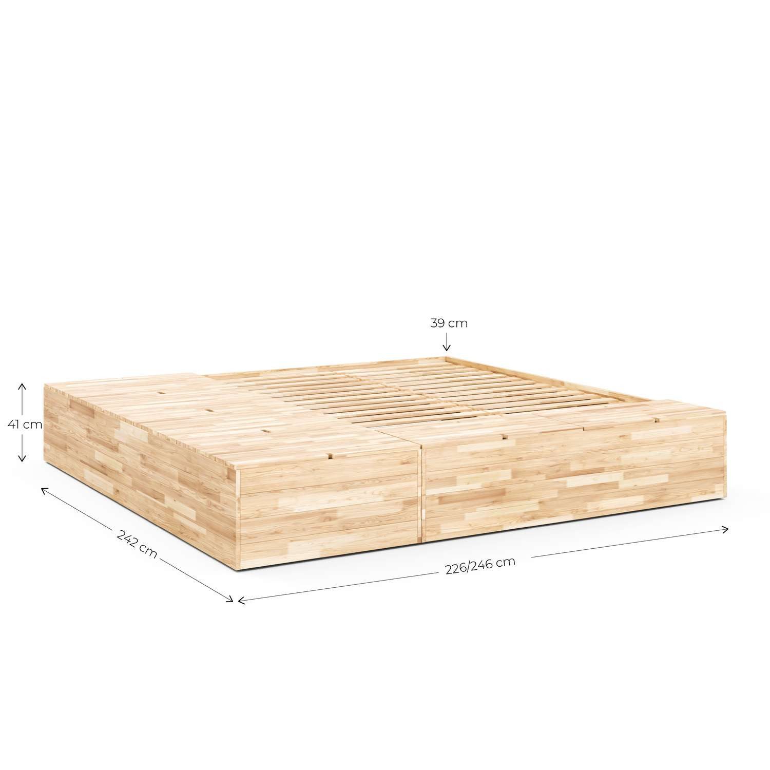 Karup Bedframe Basement Bed, opbergbank, bed optioneel met of zonder zitbank Bed met geïntegreerde opbergruimte, incl. lattenbodem, FSC® gecertificeerd