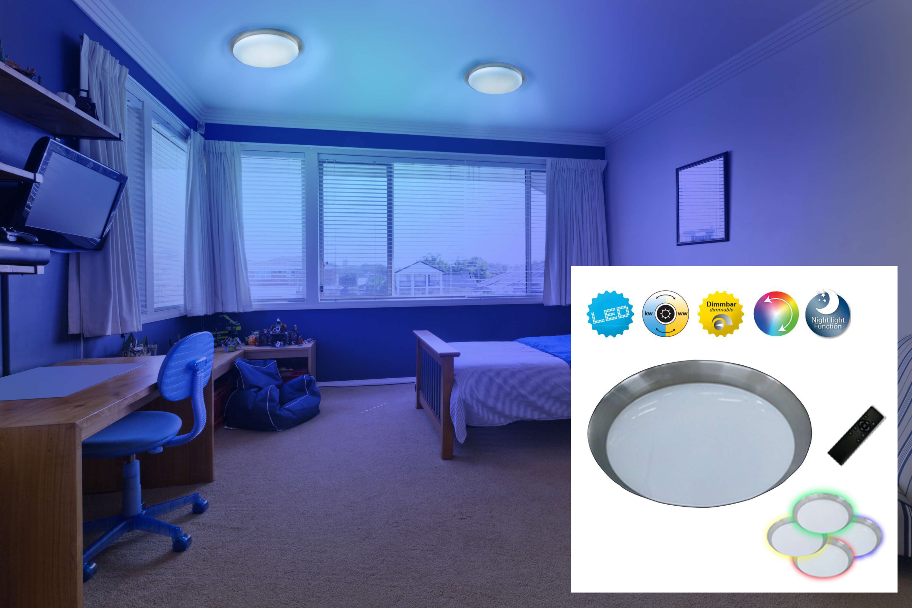näve Led-plafondlamp Triëst Lampenkap kristaleffect, nachtlampje, CCT, RGB-frameverlichting, dimbaar (1 stuk)