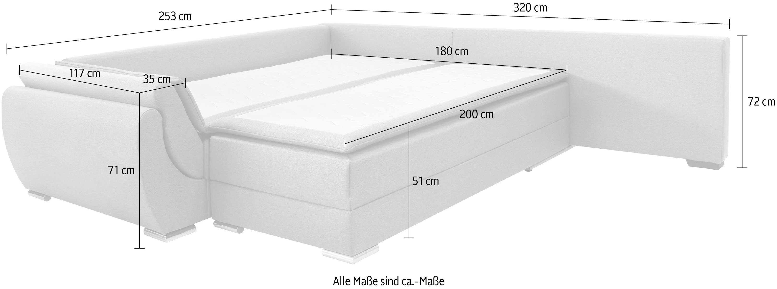 INOSIGN Hoekbank Göteborg met boxspring-slaapfunctie en bedkist, bedfunctie, topmatras