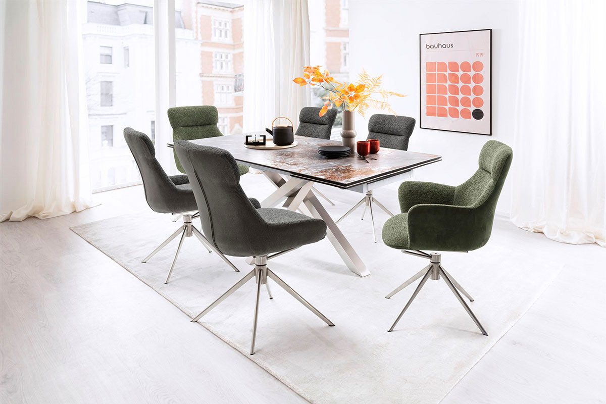 MCA furniture Eettafel ALMIROS uitschuifbare tafel 180-260 cm gemarmerd Keramiek, roestvrij staal, marmer-look, uittrekbaar, belastbaar tot 100 kg, 8-10 personen