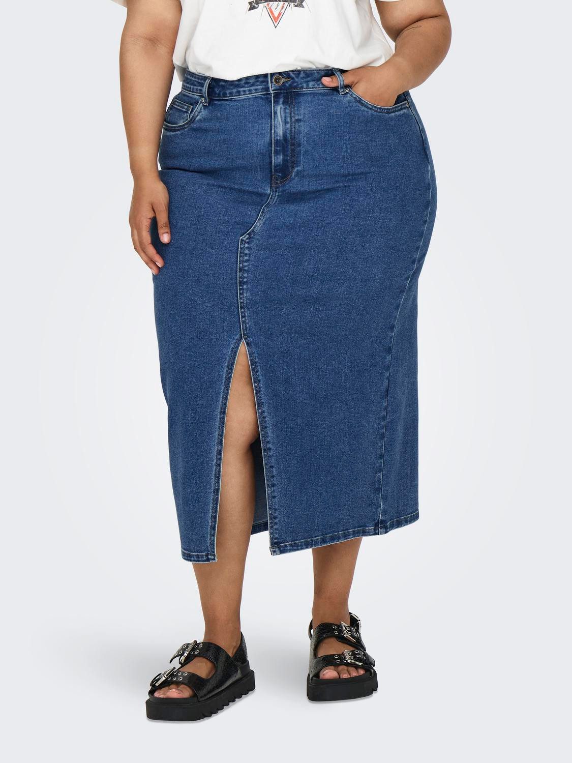 ONLY CARMAKOMA Jeans rok CARSIRI FRONT SLIT SKIRT DNM GUA NOOS