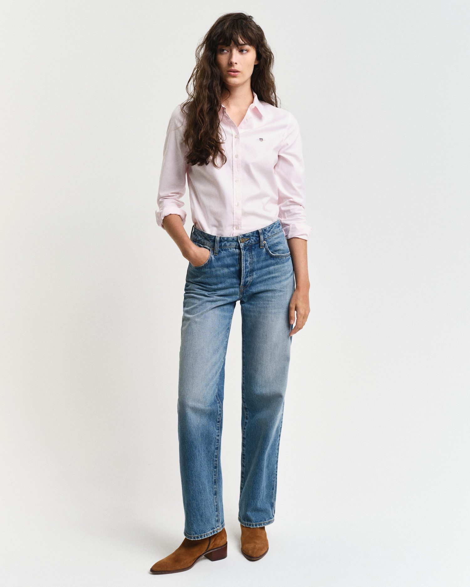 Gant Blouse met lange mouwen Nieuwe Slim Stretch Oxford Blouse voor comfortabel zitten en bewegingsvrijheid, new slim stretch, kreukvrij