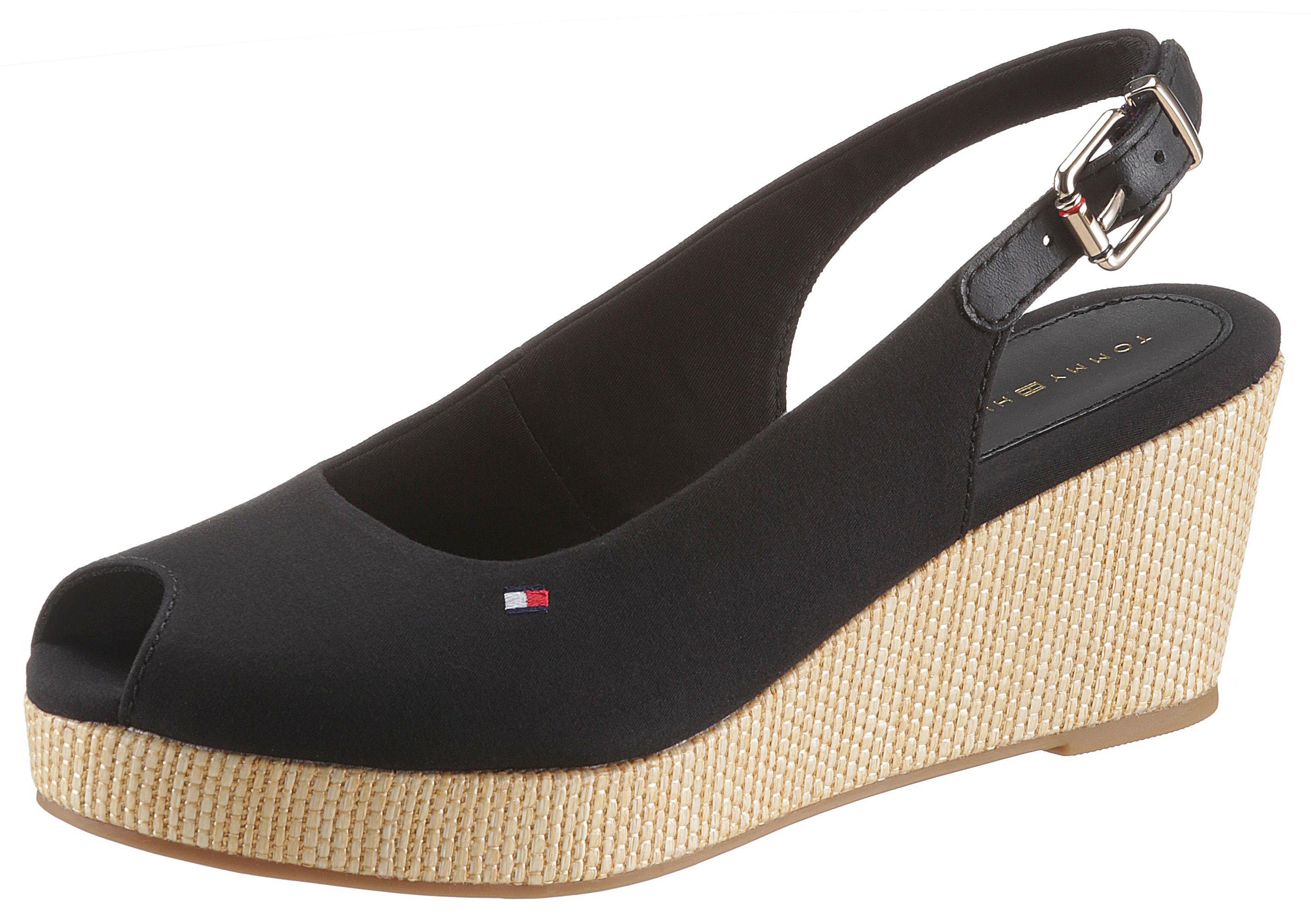 Tommy Hilfiger Sandaaltjes ICONIC ELBA SLING BACK WEDGE zomerschoen, sandaal, sleehak, met jute bekleding