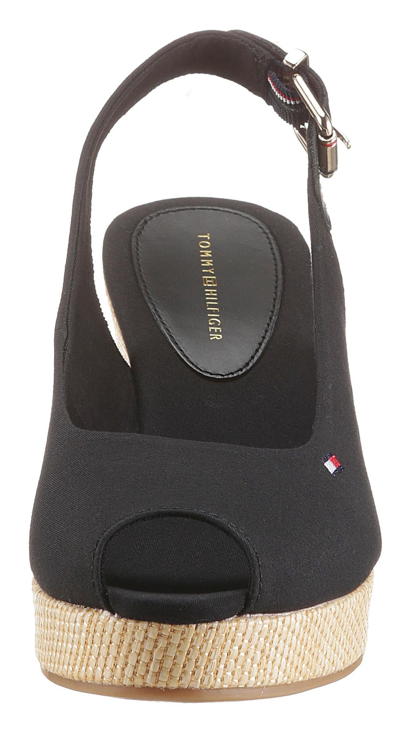 Tommy Hilfiger Sandaaltjes ICONIC ELBA SLING BACK WEDGE zomerschoen, sandaal, sleehak, met jute bekleding