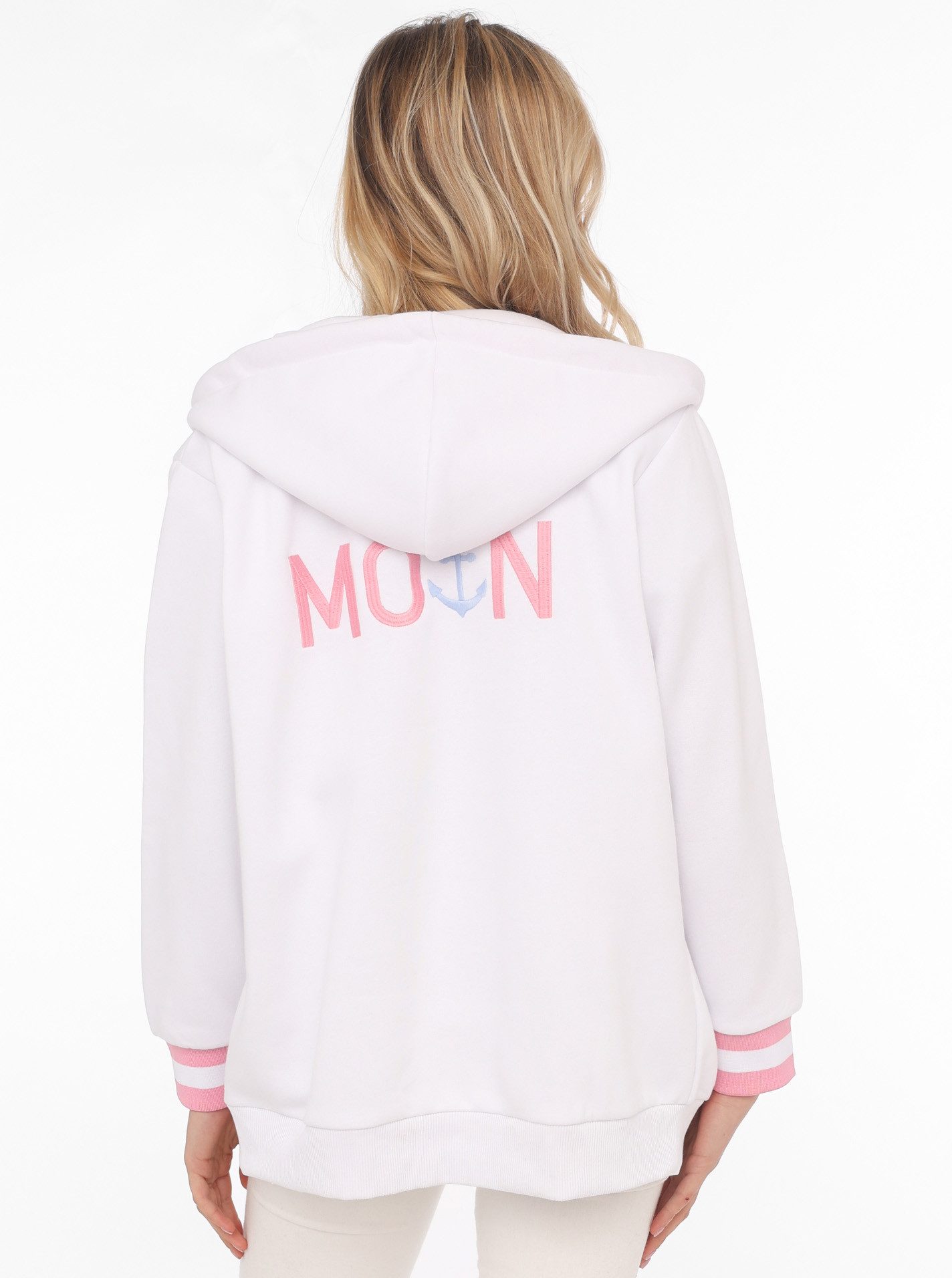 Zwillingsherz Sweatvest met geborduurd "moin" en neonkleurige details