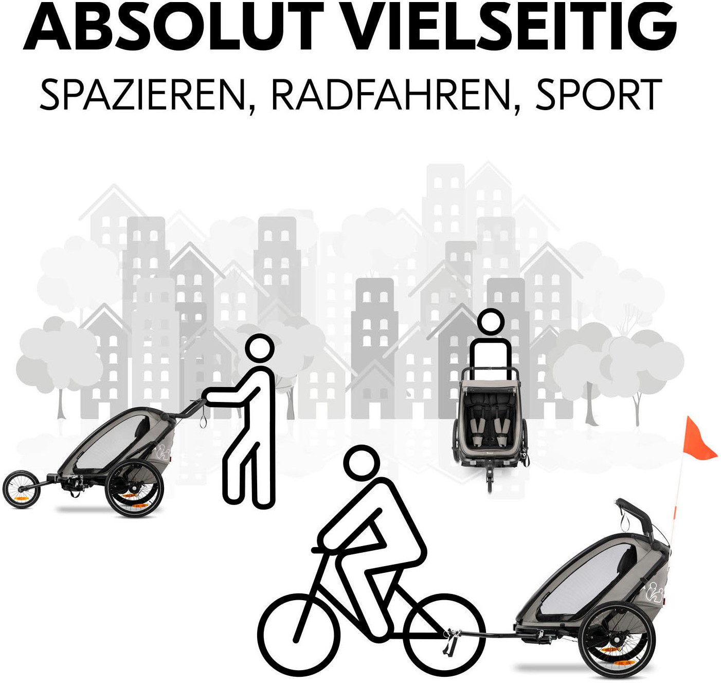 Hauck Kinderen fiets aanhanger Bike N Walk Duo voor 2 kinderen, incl. dissel