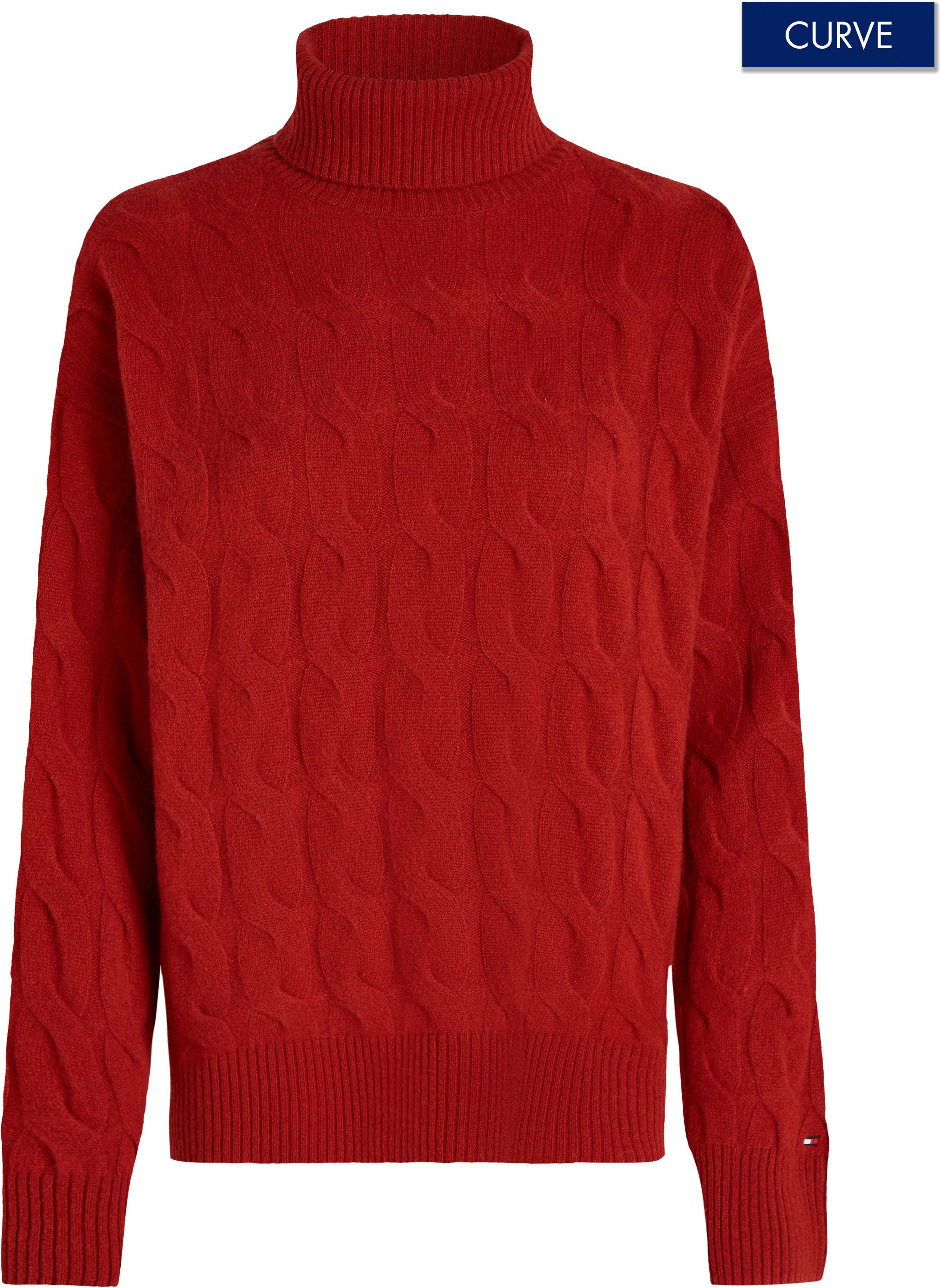 Tommy Hilfiger Curve Coltrui CRV SOFT WOOL C Sweater in grote maten met logoborduring op de mouw van 100% wol